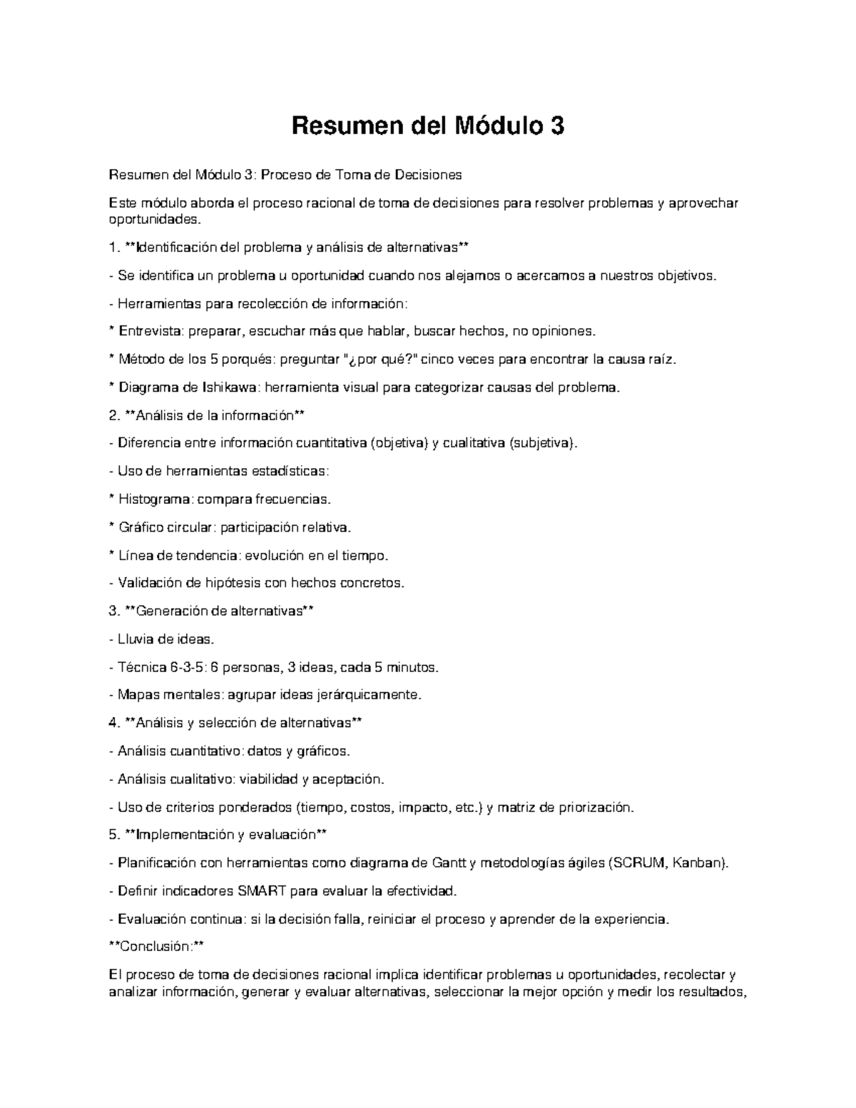 Resumen del Módulo 3: Proceso de Toma de Decisiones - Studocu