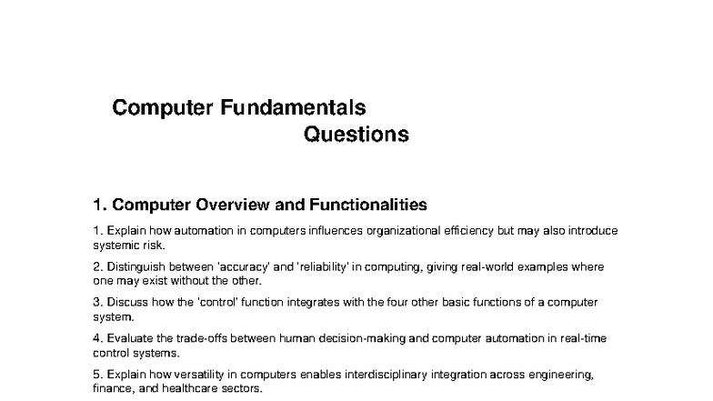 Computer Fundamentals (CF101) Advanced Questions and Concepts - Studocu