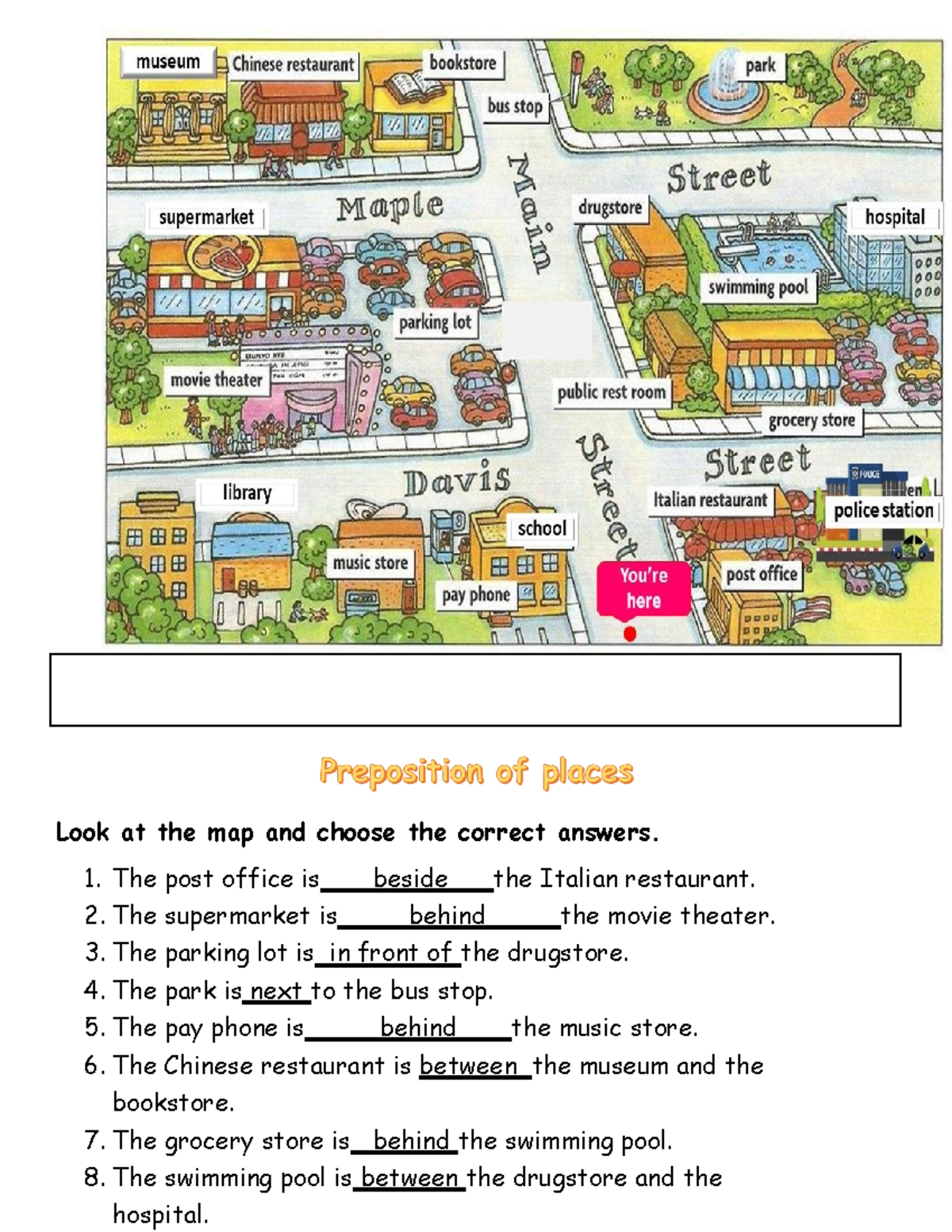 472817 Prepositions of Place: Map Exercise Answers - Studocu