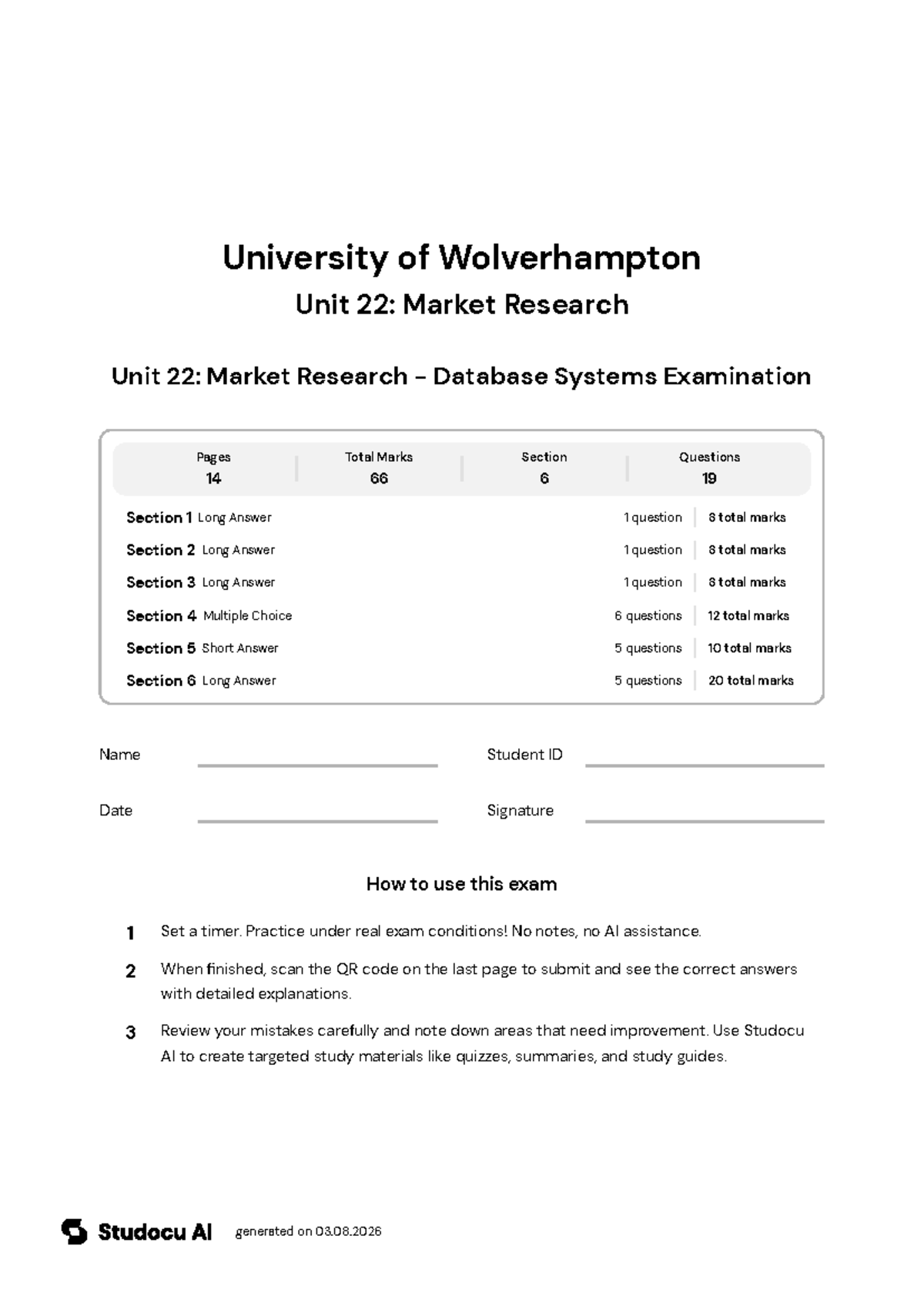 Unit 22: Market Research - Database Systems Exam - Studocu