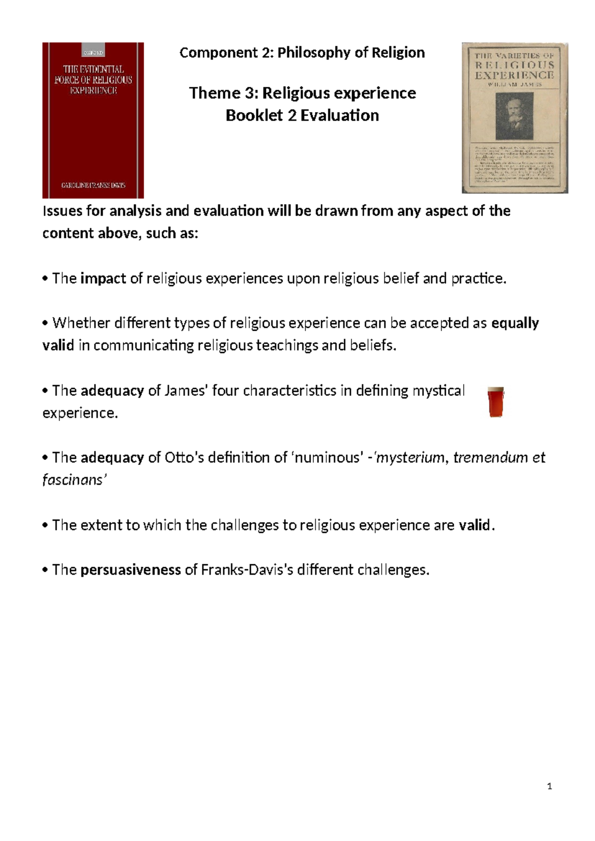 Philosophy of Religion Evaluation Booklet - Component 2 Analysis - Studocu
