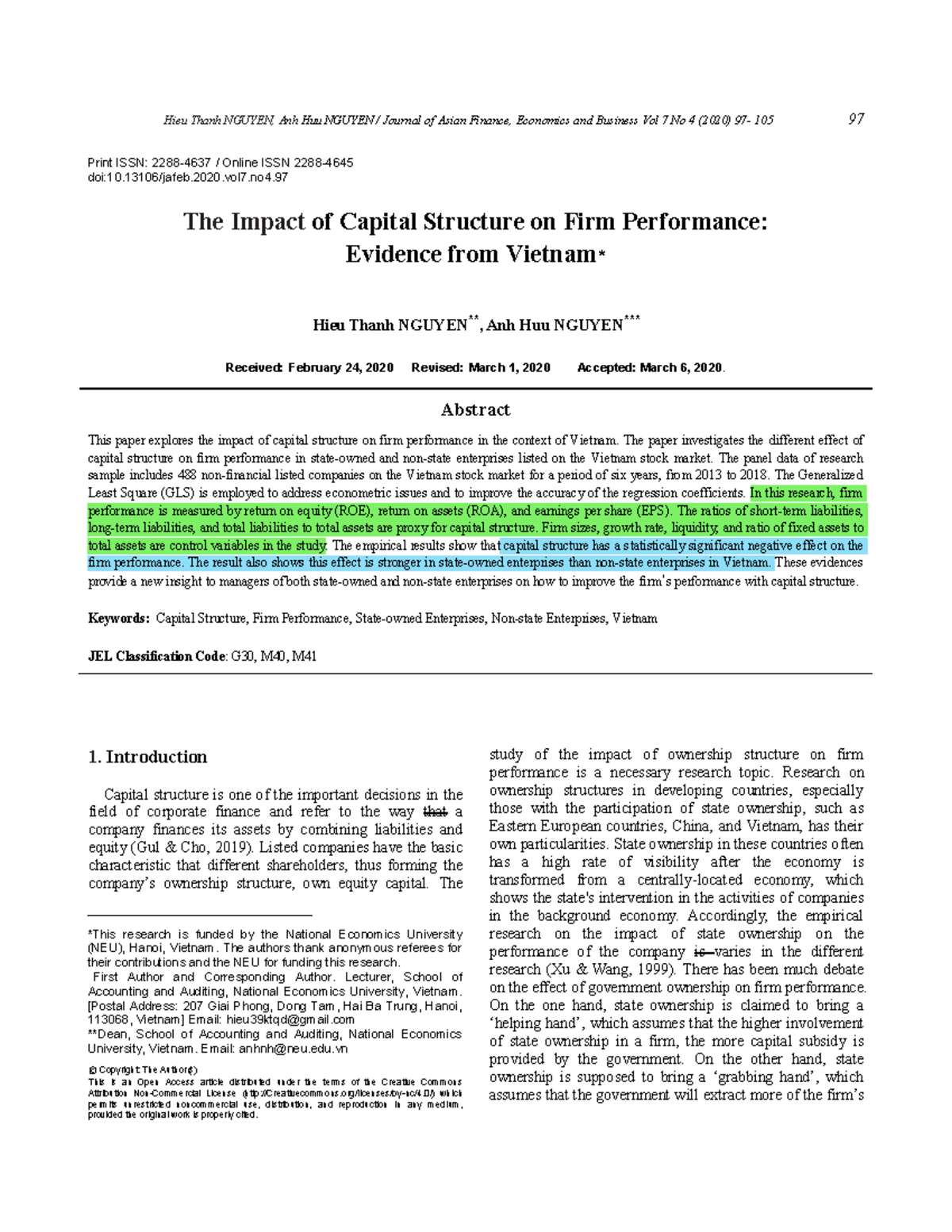 The Impact of Capital Structure on Firm Performance: Evidence from VN ...