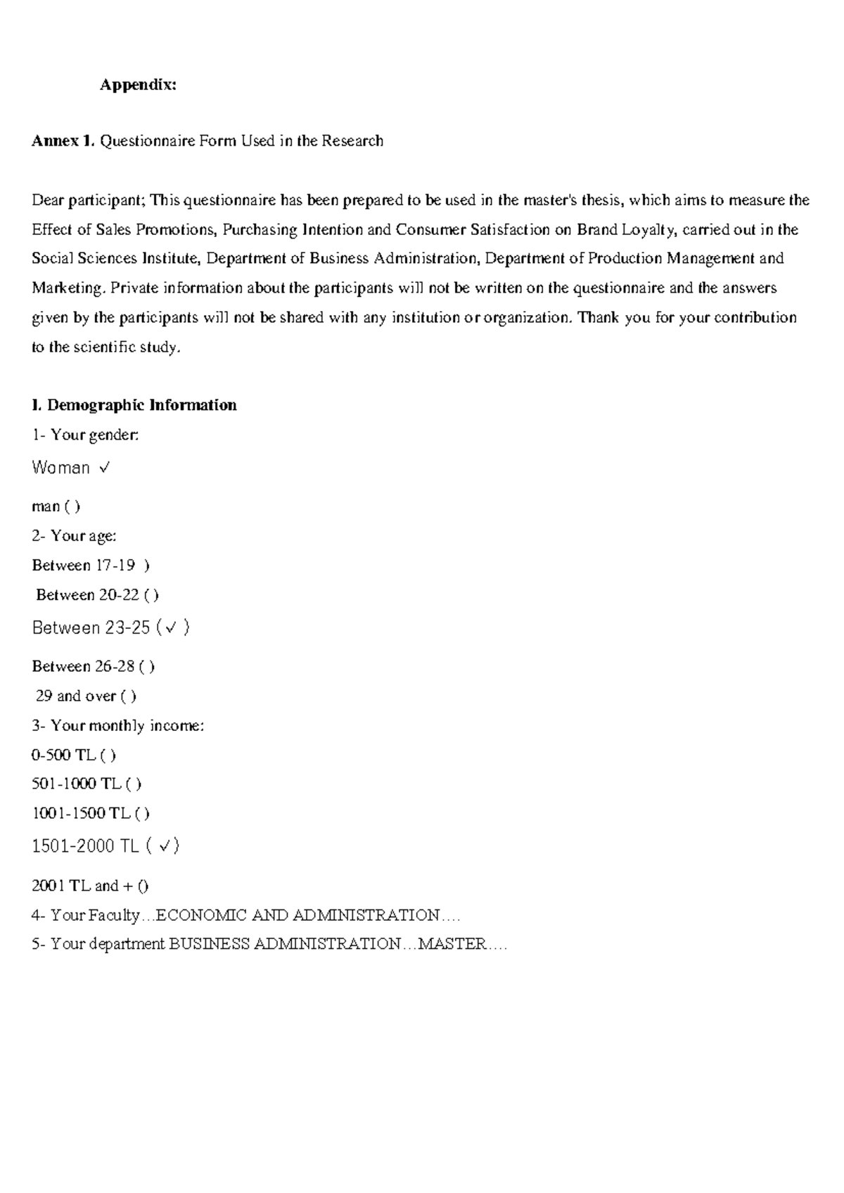 Questionnaire for Master's Research on Sales Promotions - BUS 101 - Studocu