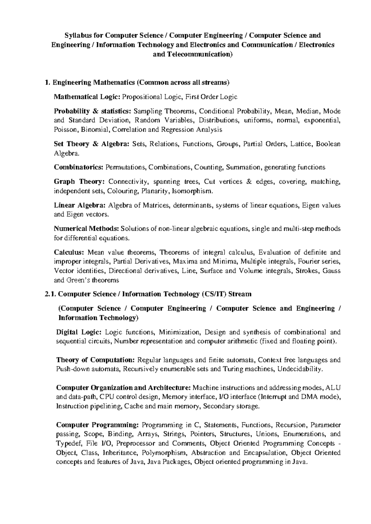 NIELIT Scientist B Exam Syllabus: Computer Science & Engineering - Studocu