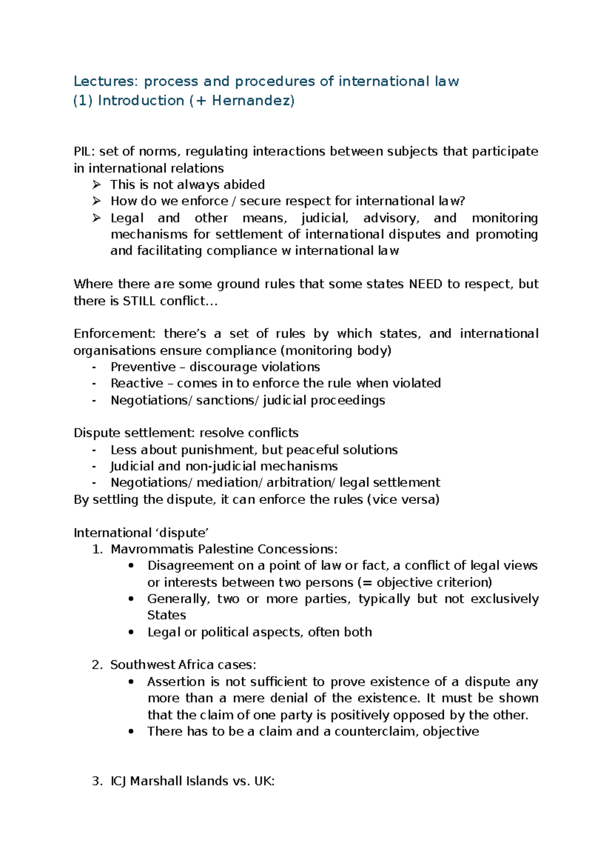 Lecture Notes: Processes and Procedures of International Law (PIL 101 ...