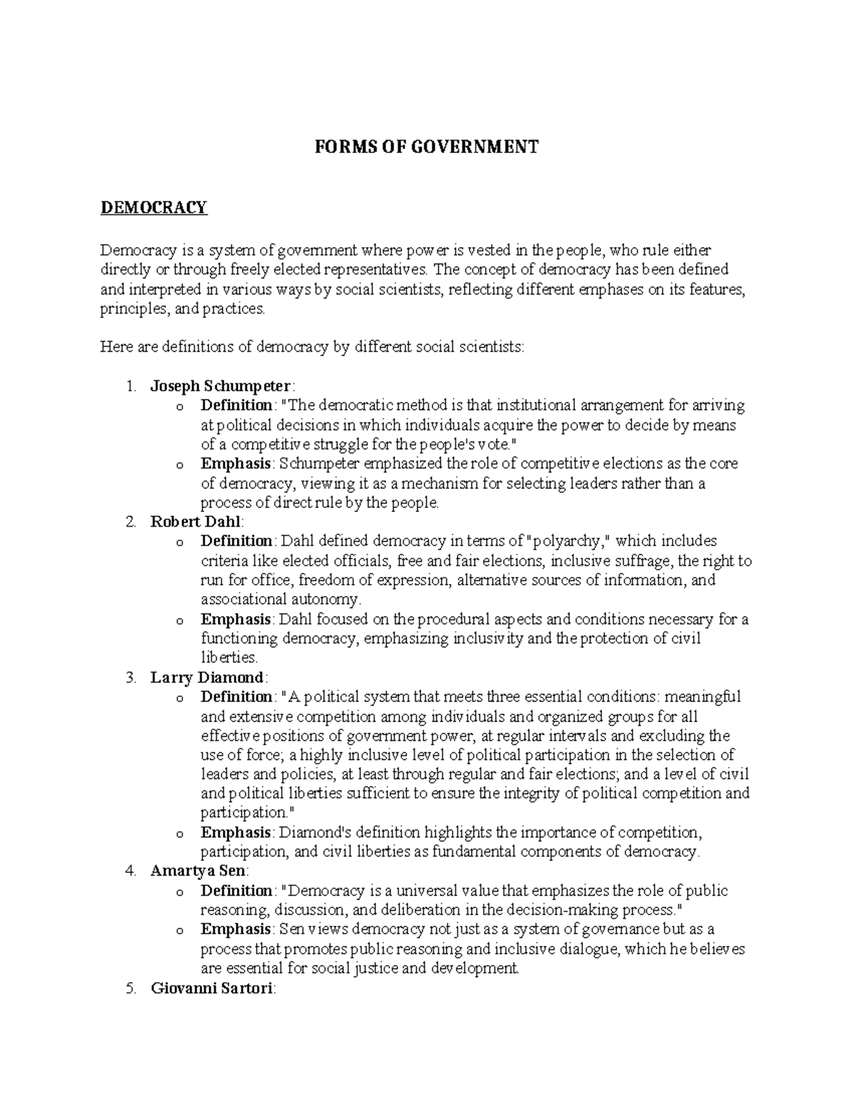 Forms of Government: Understanding Democracy and Its Variants - Studocu