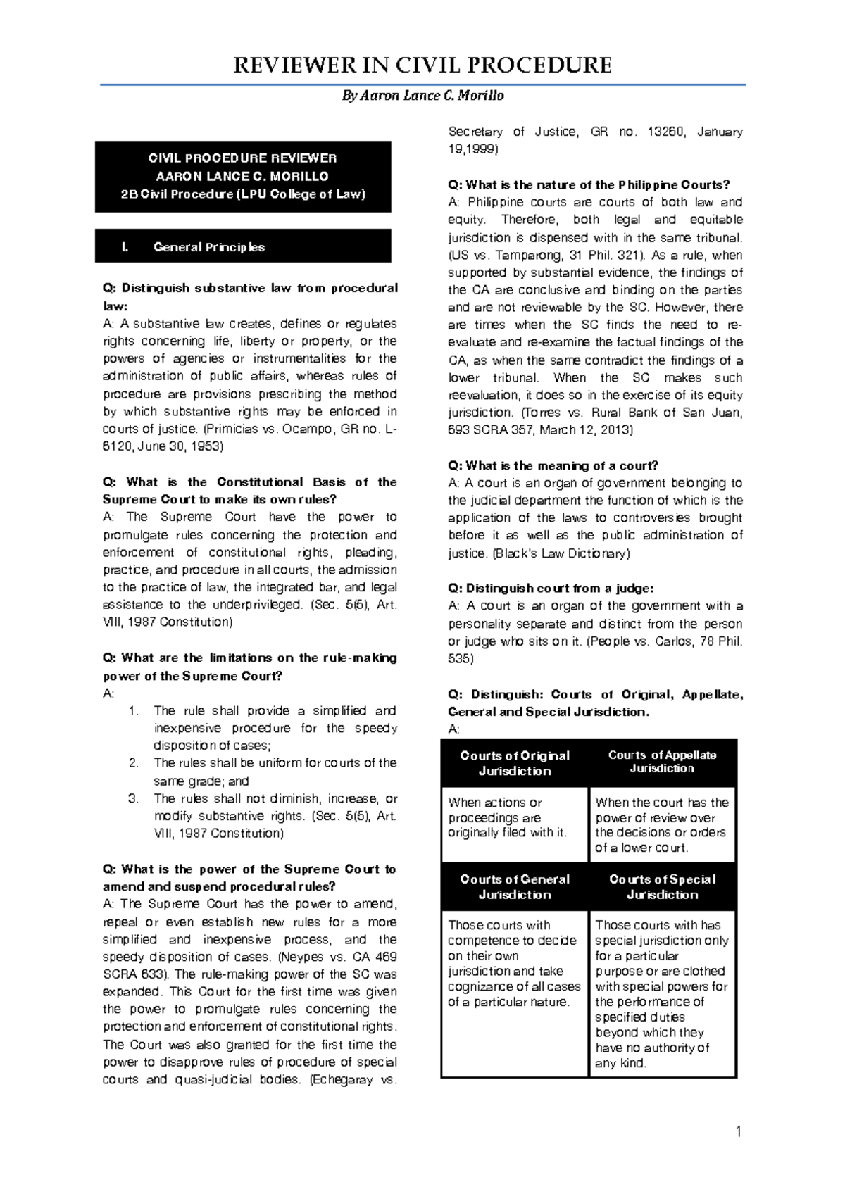 CIVIL PROCEDURE REVIEWER (CIVPRO 2B) by Aaron Lance C. Morillo - Studocu