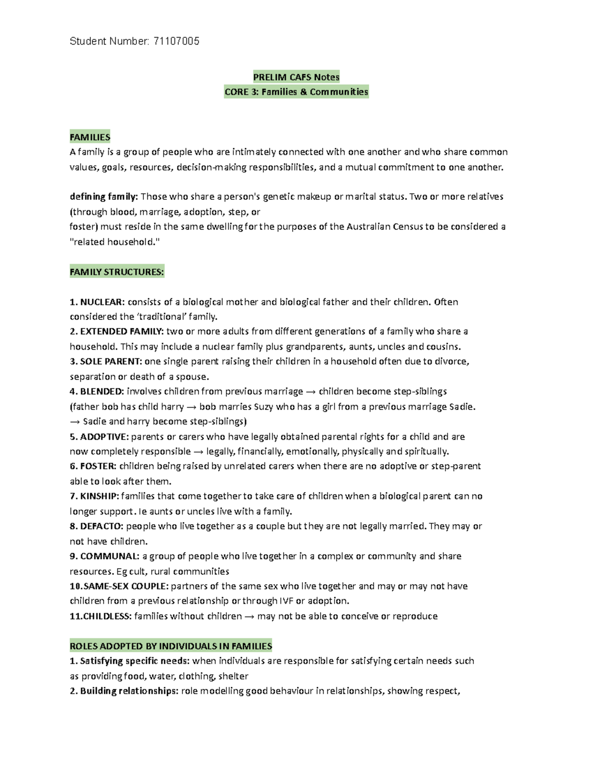 PRELIM CAFS Notes: Understanding Families & Communities in CORE 3 - Studocu