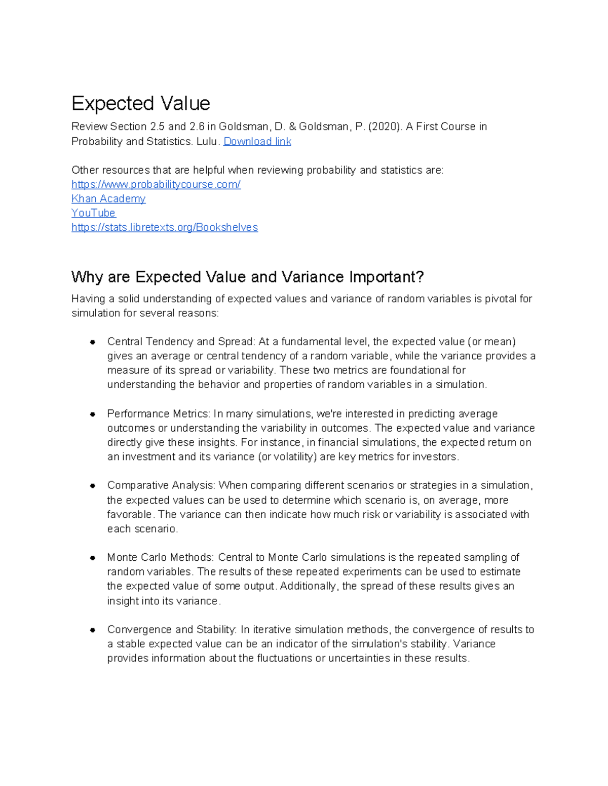 M2L7 Expected Value and Variance Review in Probability - Studocu