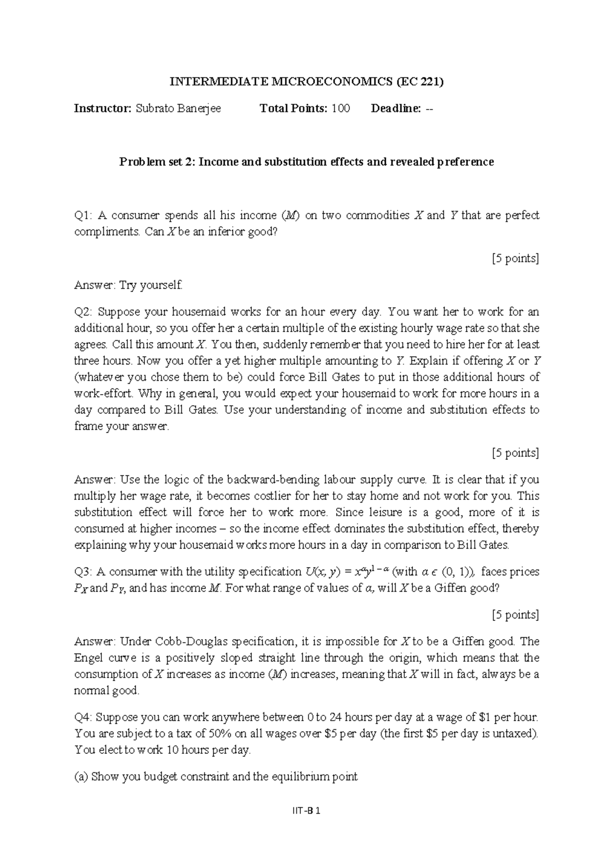 Intermediate Microeconomics (EC 221) Problem Set 2 Answer Key - Studocu