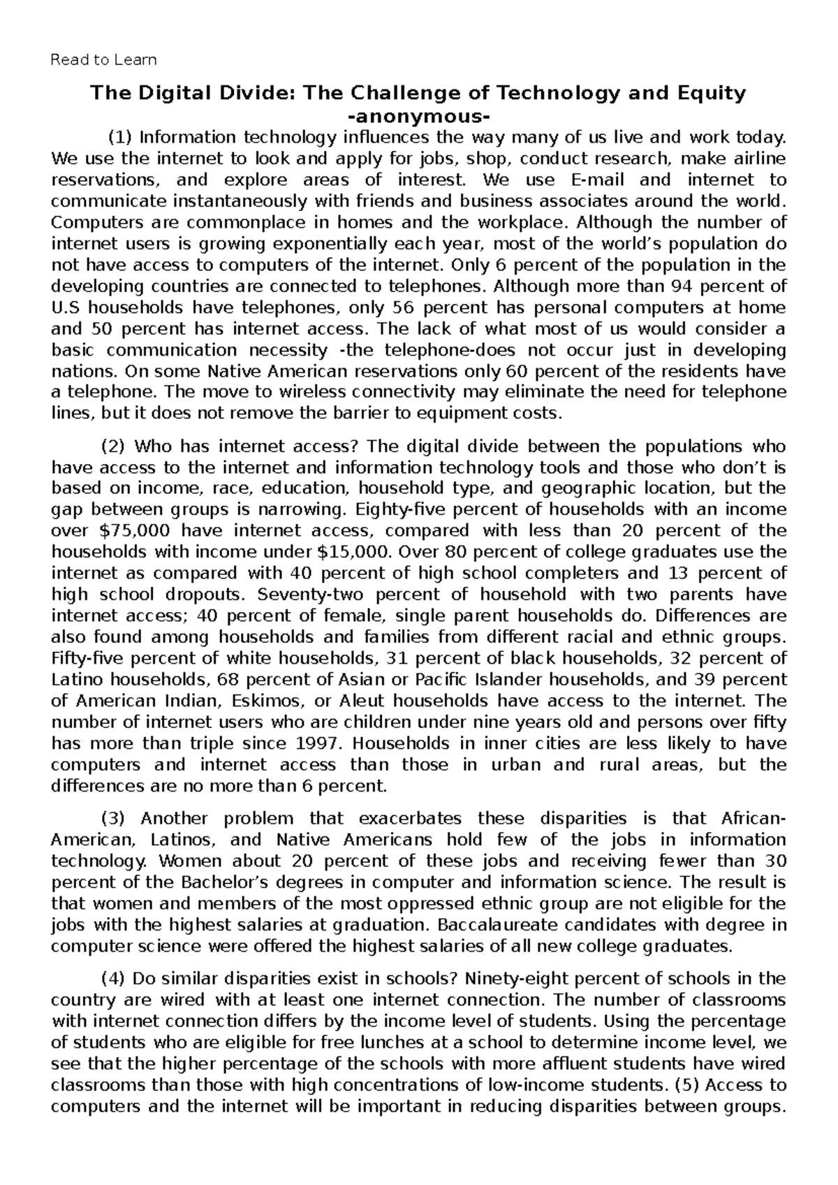 Read and Learn EAPP: The Digital Divide and Technology Equity ...