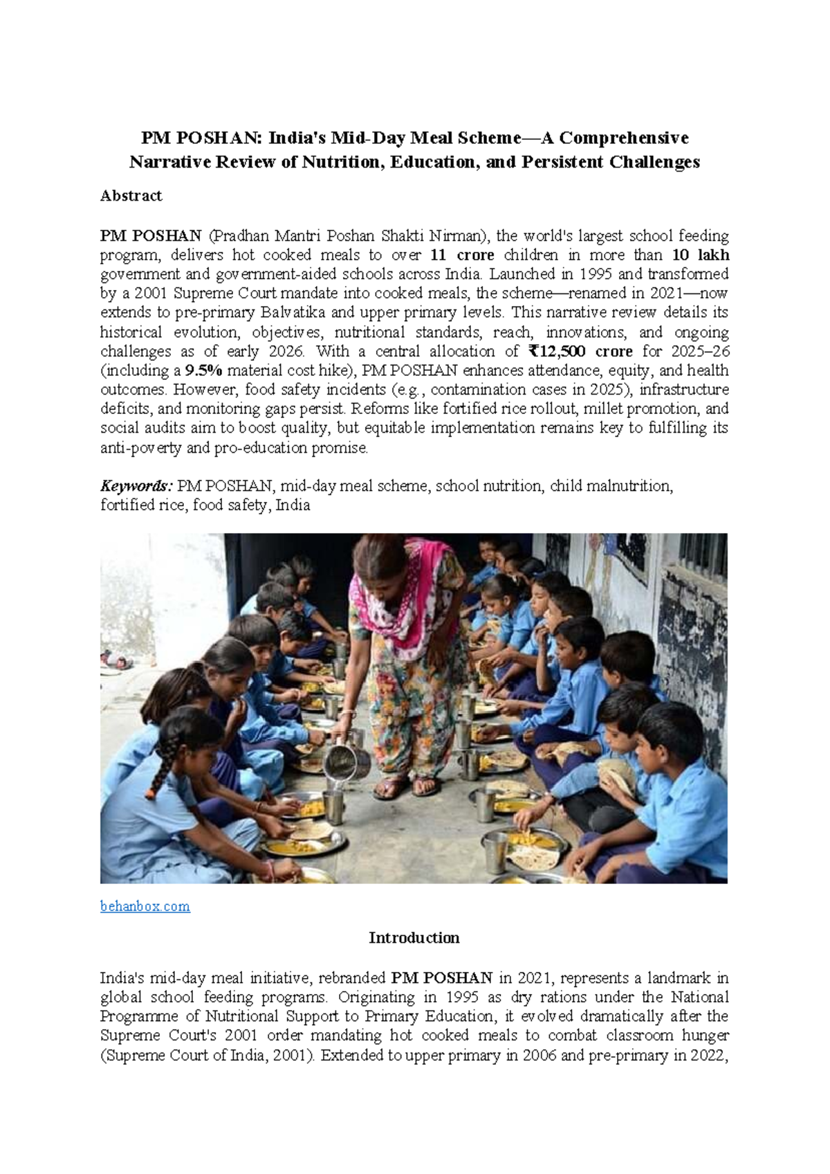 PM POSHAN: Comprehensive Review of India's Mid Day Meal Program - Studocu