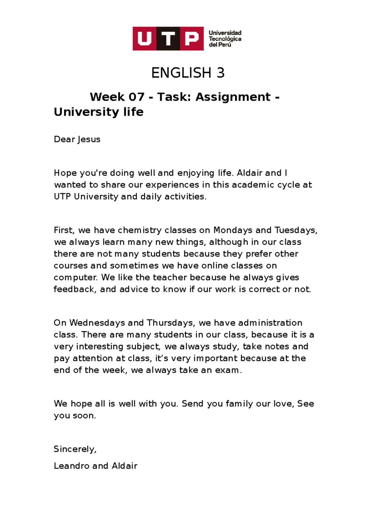 ENGLISH 3 Week 07 Assignment: Insights on University Life - Studocu