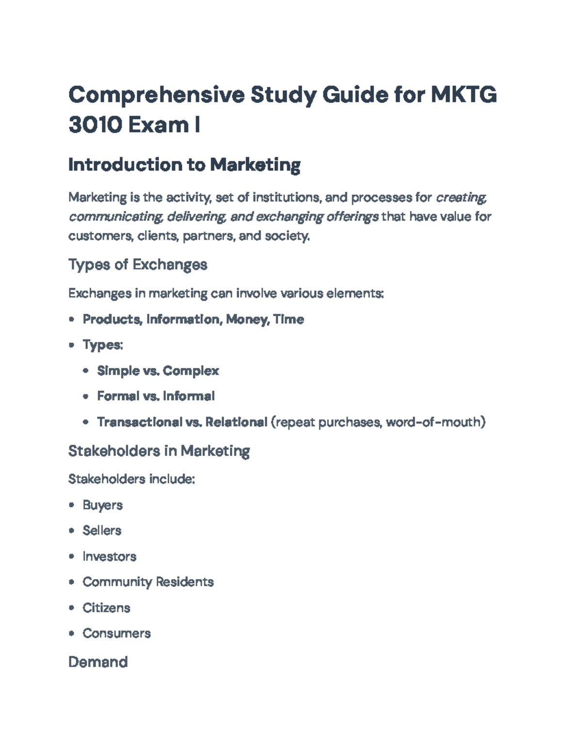 Comprehensive Study Guide for MKTG 3010: Exam I Key Concepts ...