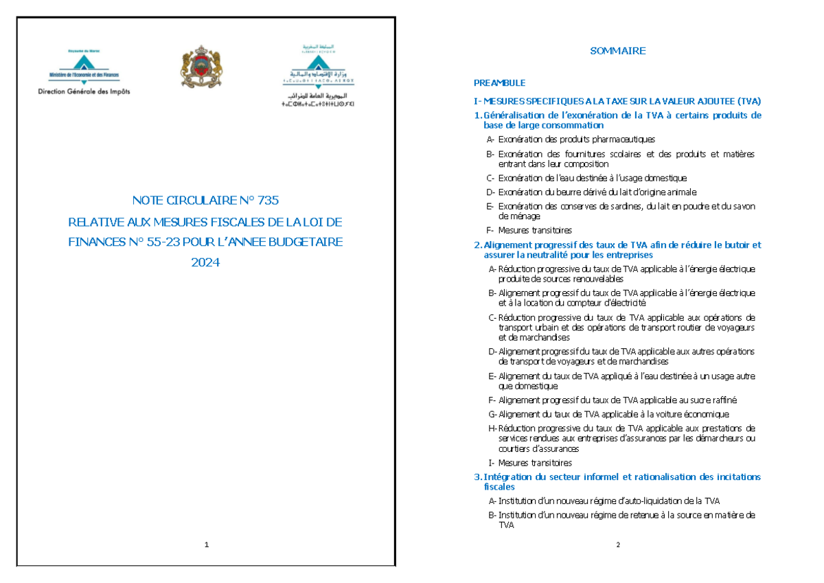 Mesures Fiscales de la Loi de Finances N° 55-23 pour 2024 - Studocu