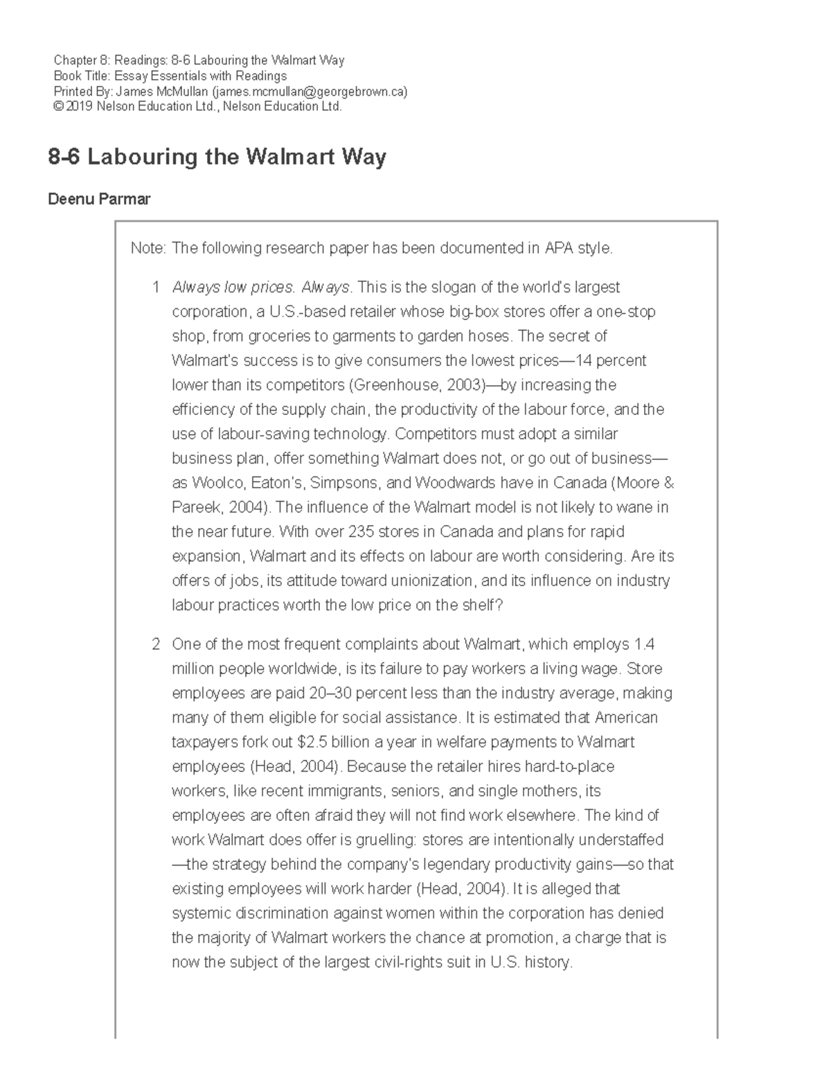 Chapter 8: Labouring the Walmart Way - Essay Essentials (2019) - Studocu