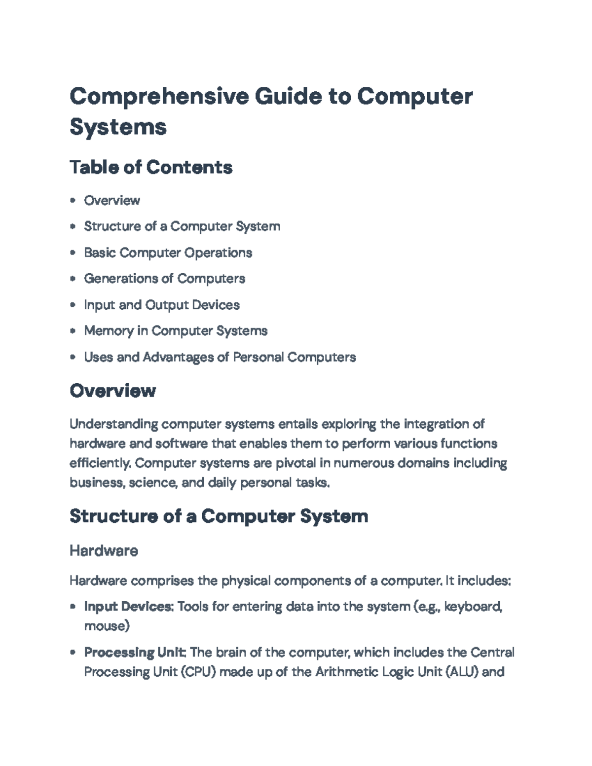 Comprehensive Overview of Computer Systems and Their Operations ...
