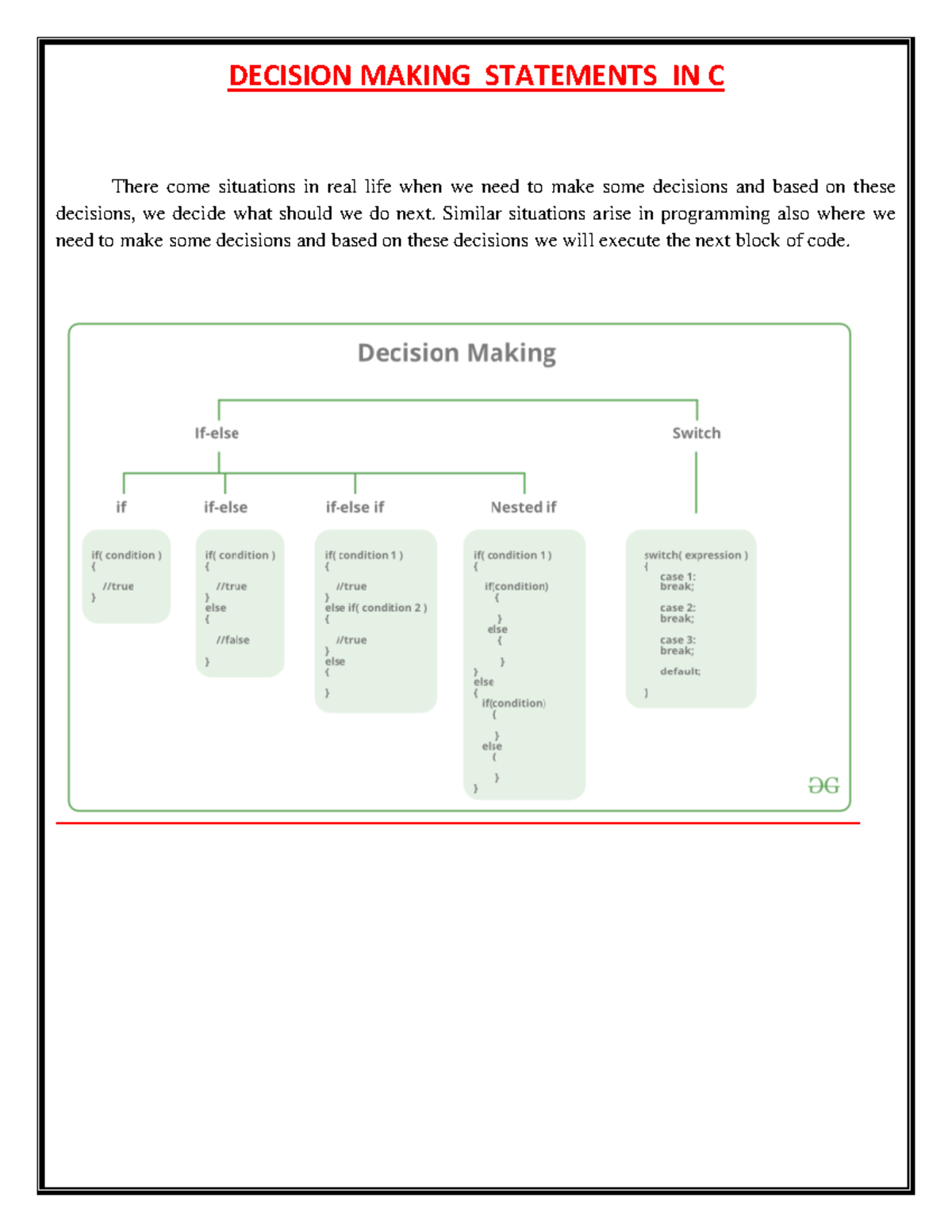 Decision Making Statements IN C - DECISION MAKING STATEMENTS IN C There ...