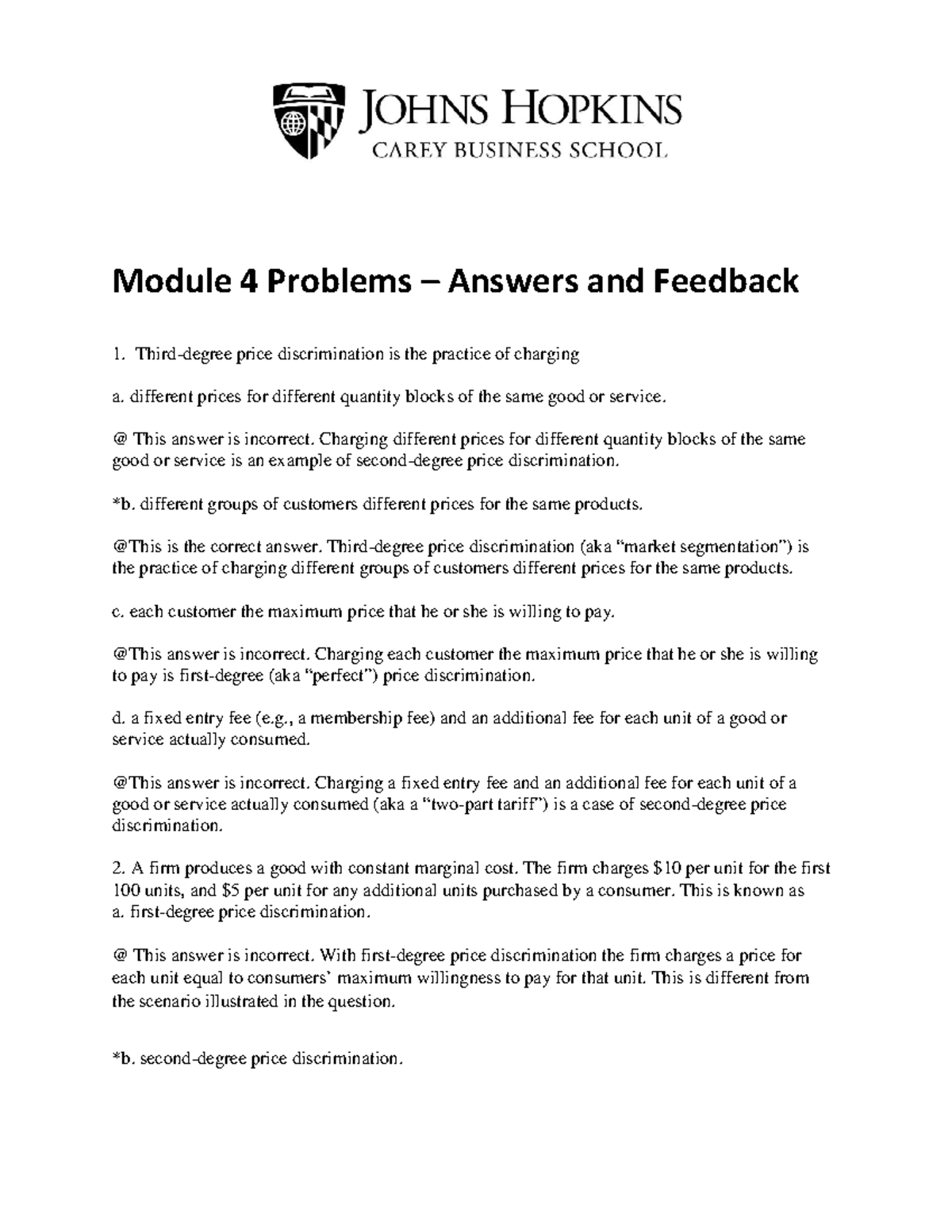 Module 4: Price Discrimination Problems - Answers & Feedback - Studocu