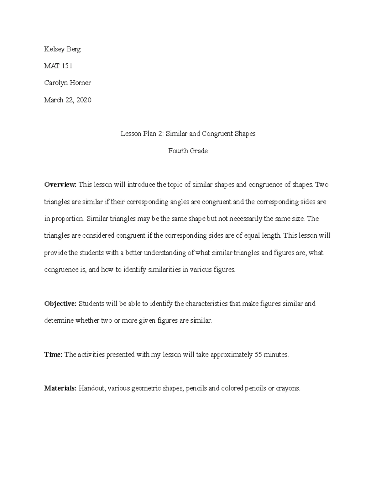 MAT-151 Polygon Lesson Plan for Second Grade in Colorado - Studocu