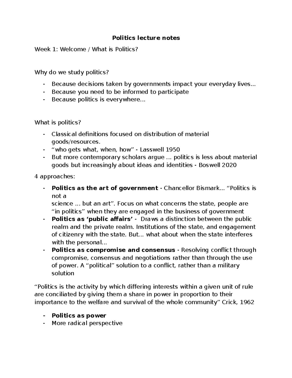 Politics Lecture Notes: Exploring Key Concepts and Participation - Studocu