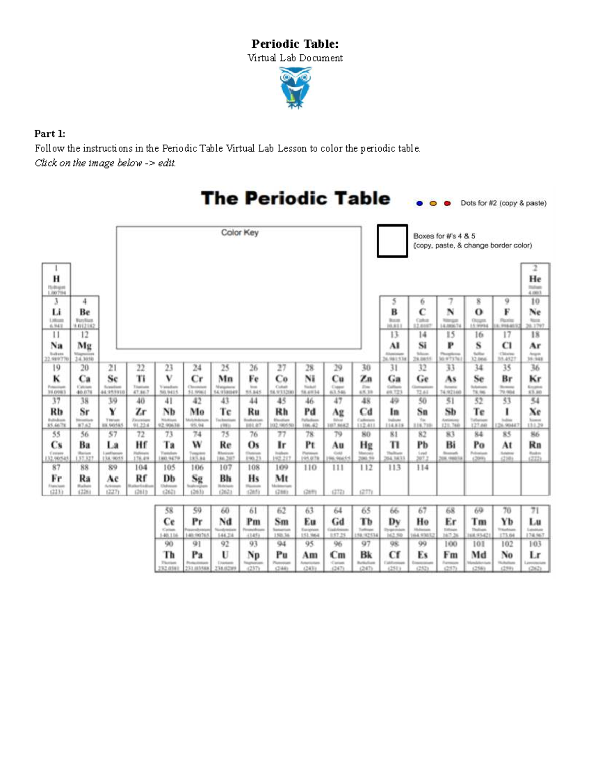 Periodic Table Virtual Lab Instructions: Part 1 & 2 - Studocu