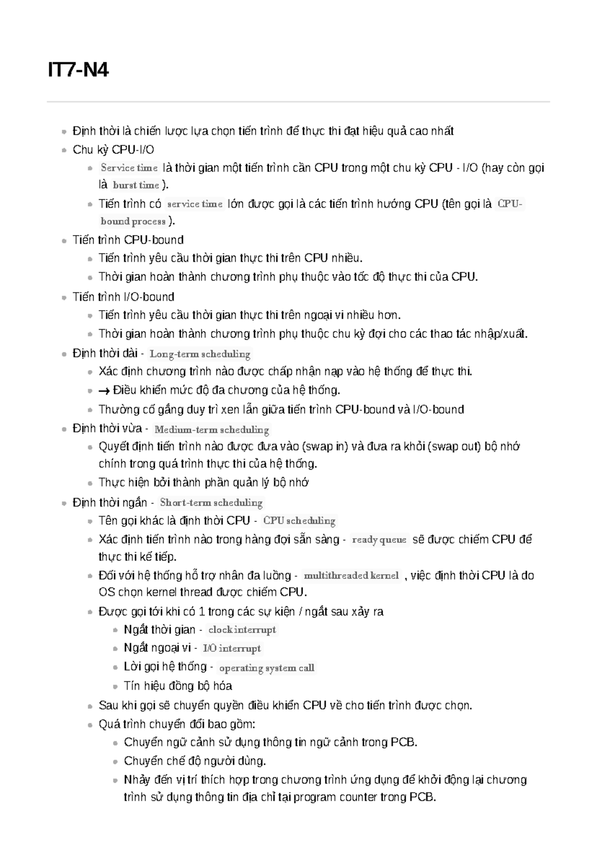 IT7-N4 - 123 - IT7-N Định thời là chiến lược lựa chọn tiến trình để ...