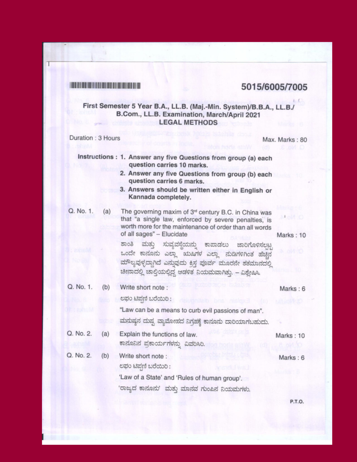 Legal Methods - First Semester 5 Year B., LL. B., LL. Examination, 2021 ...