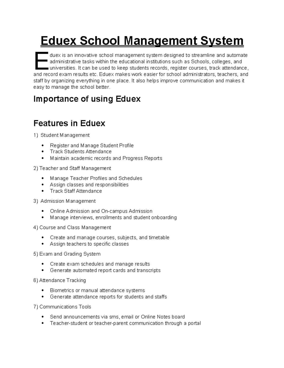 Eduex School Management System Overview - EJJJJJO FIT - Studocu