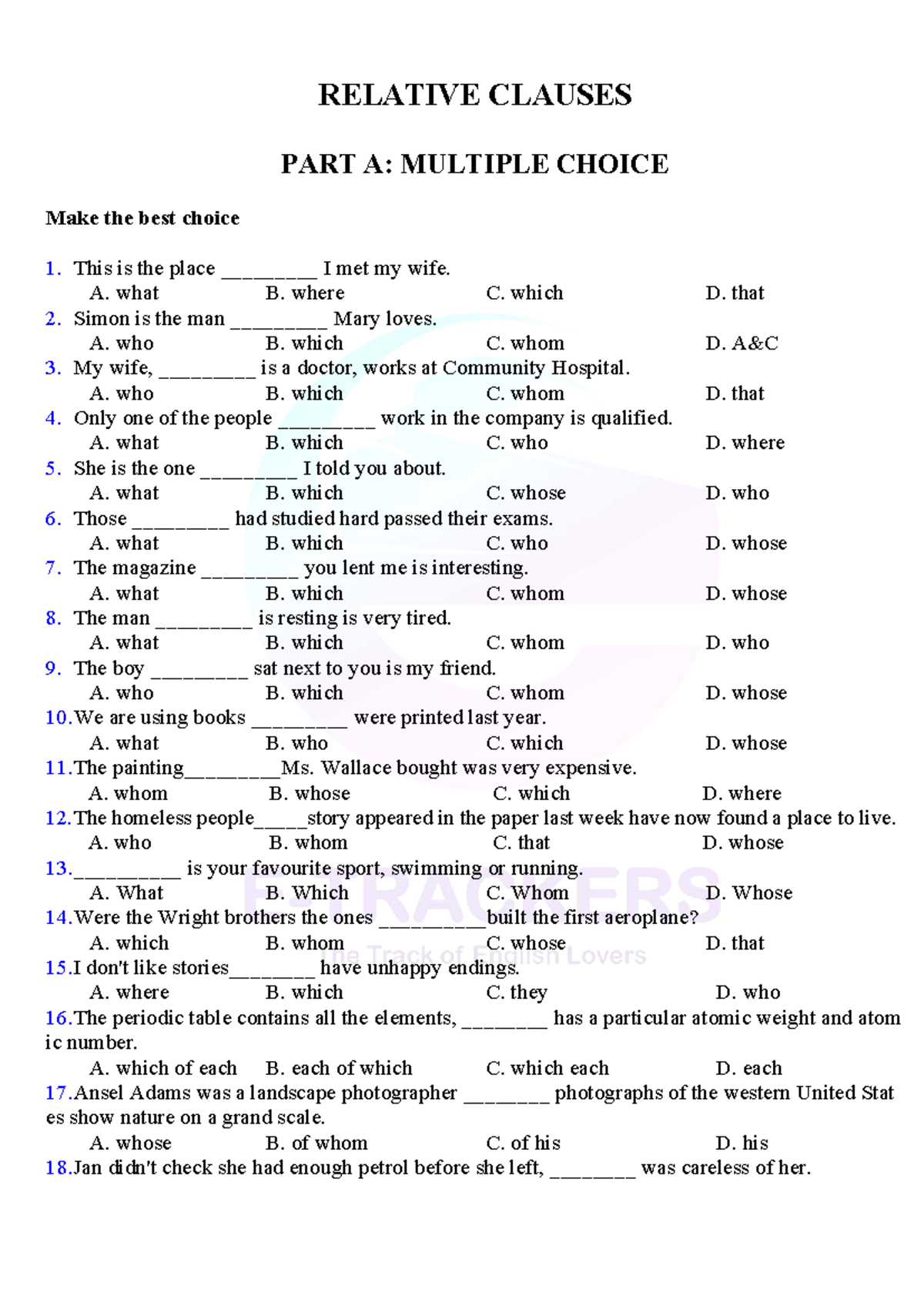 RELATIVE CLAUSES UNIT 7: MULTIPLE CHOICE QUESTIONS - Studocu