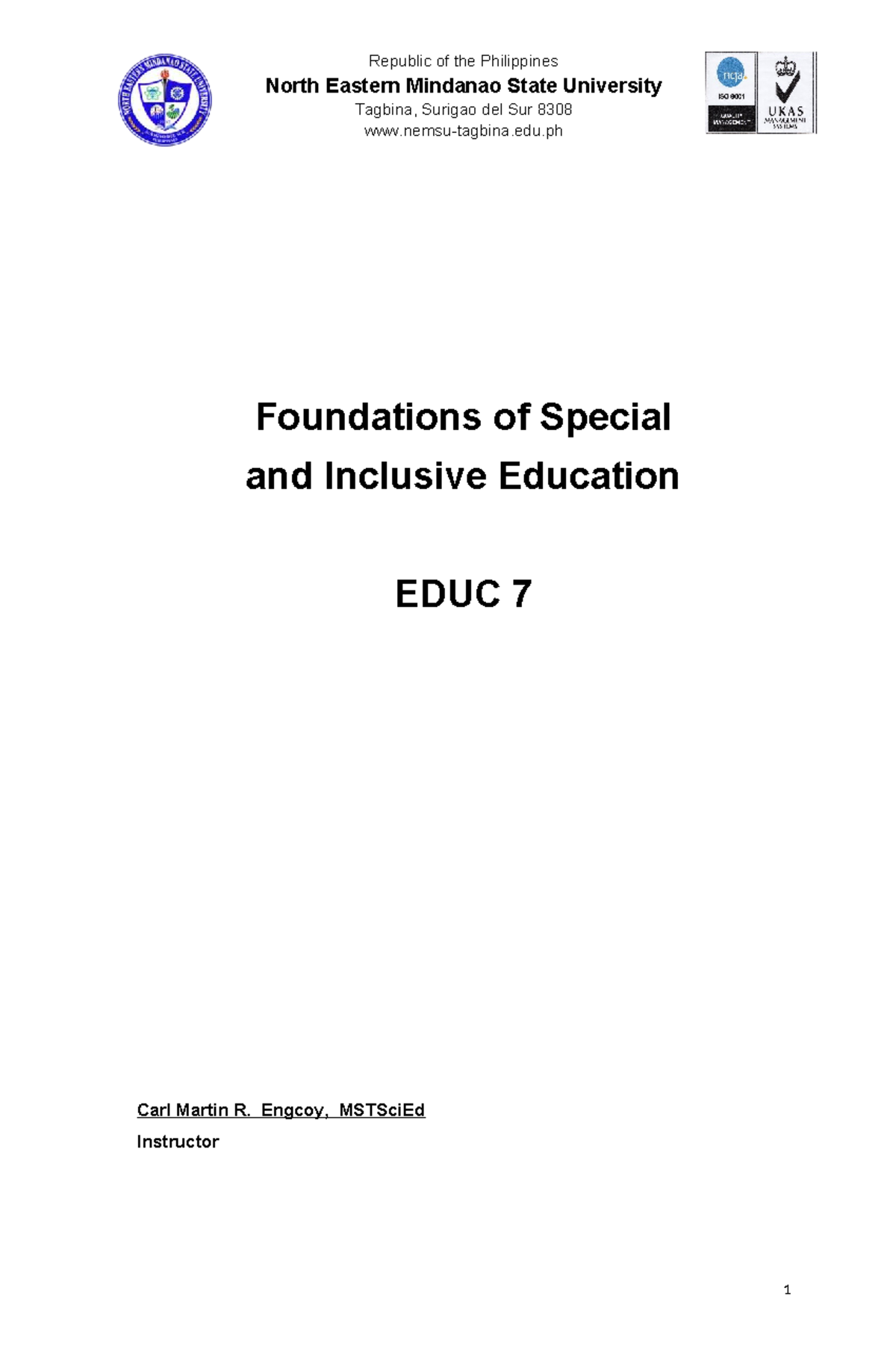 G-2 EDUC 7: Foundations of Special and Inclusive Education - Studocu