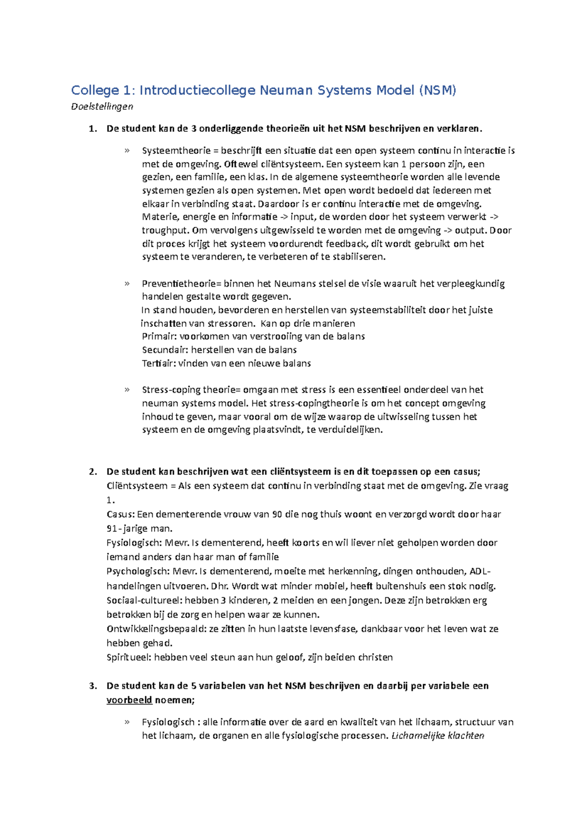 Week 2 - Introductie Neuman Systems Model (NSM) Notities - Studeersnel