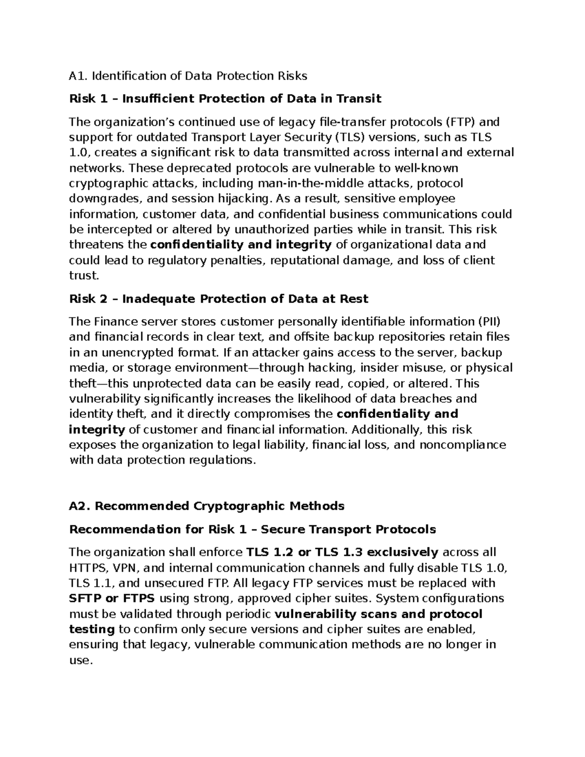 A1. Data Protection Risks & Recommendations for Secure Systems - Studocu