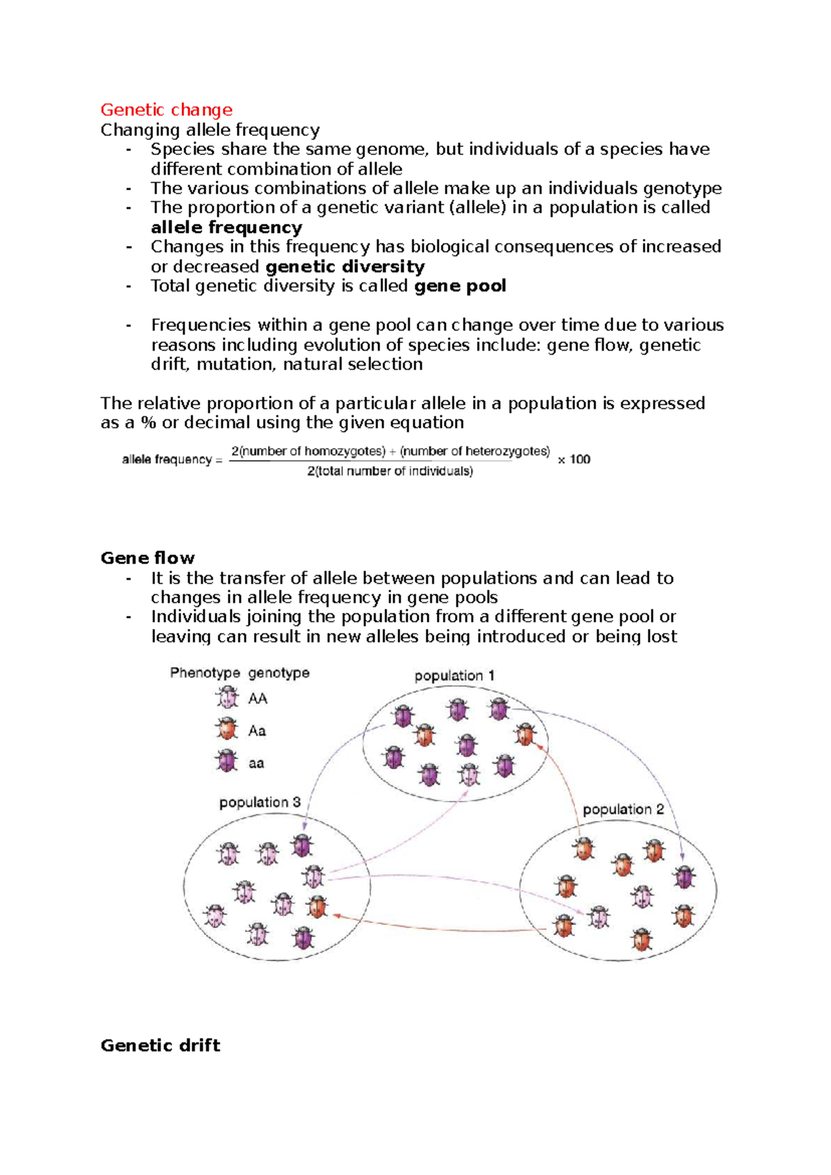 Genetic Change and Frequencies - A0S2 Unit 4 Study Notes - Studocu