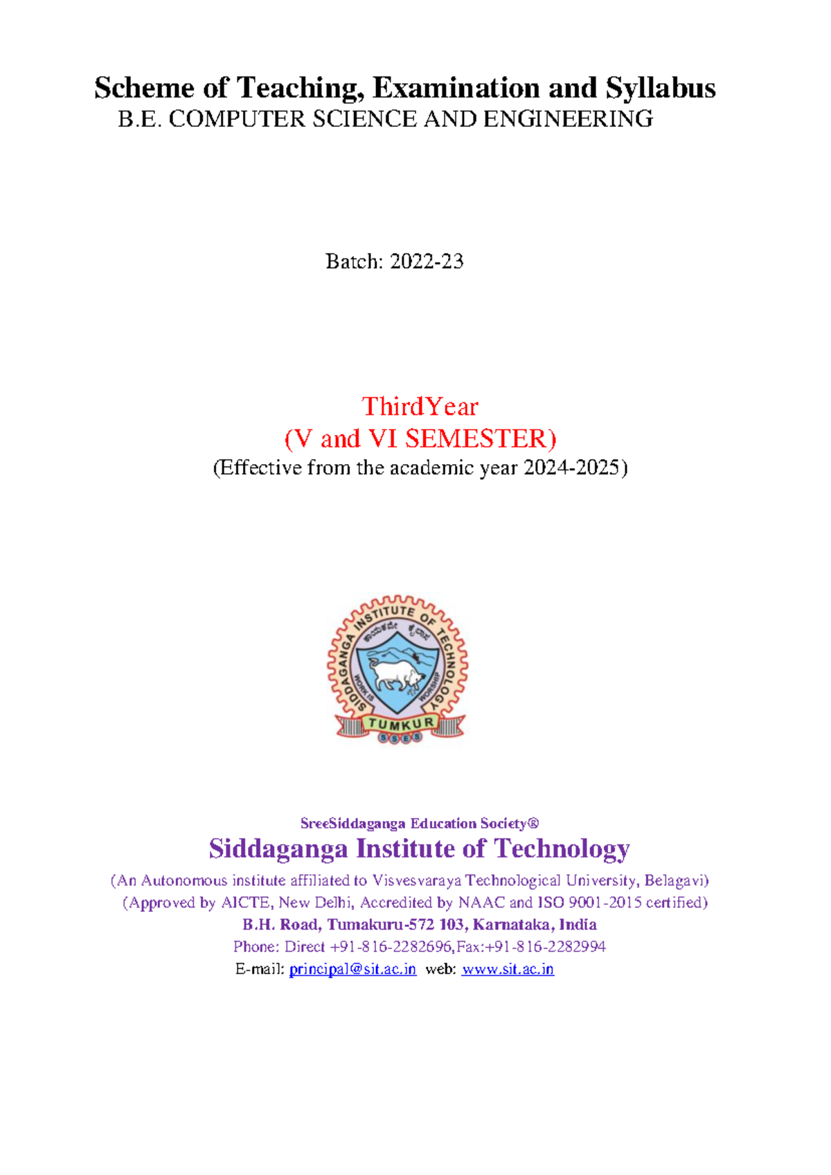 Scheme & Syllabus for B.E. Computer Science Engineering (V & VI Sem ...