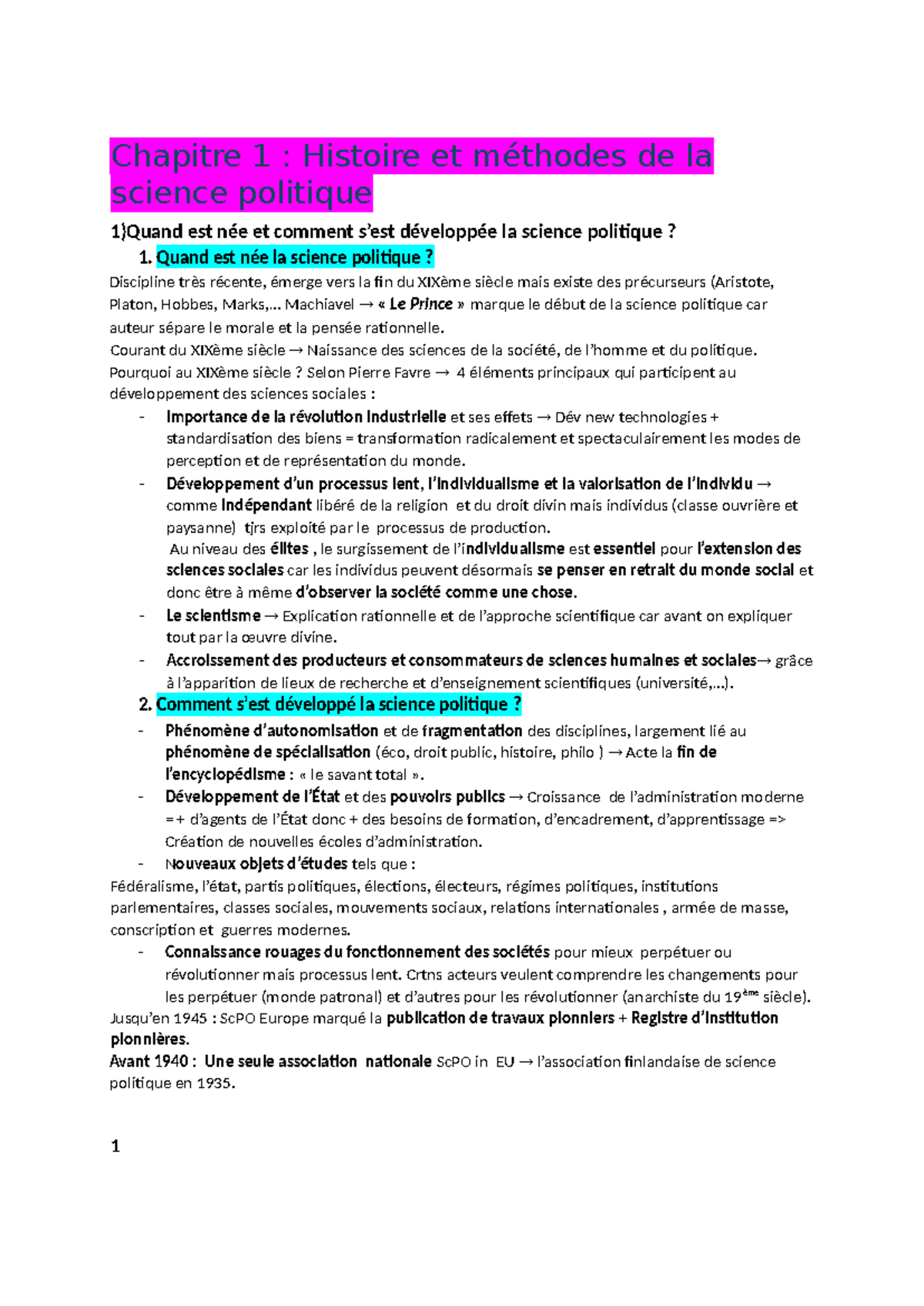 Chapitre 1 : Histoire et Méthodes de la Science Politique - Résumé ...