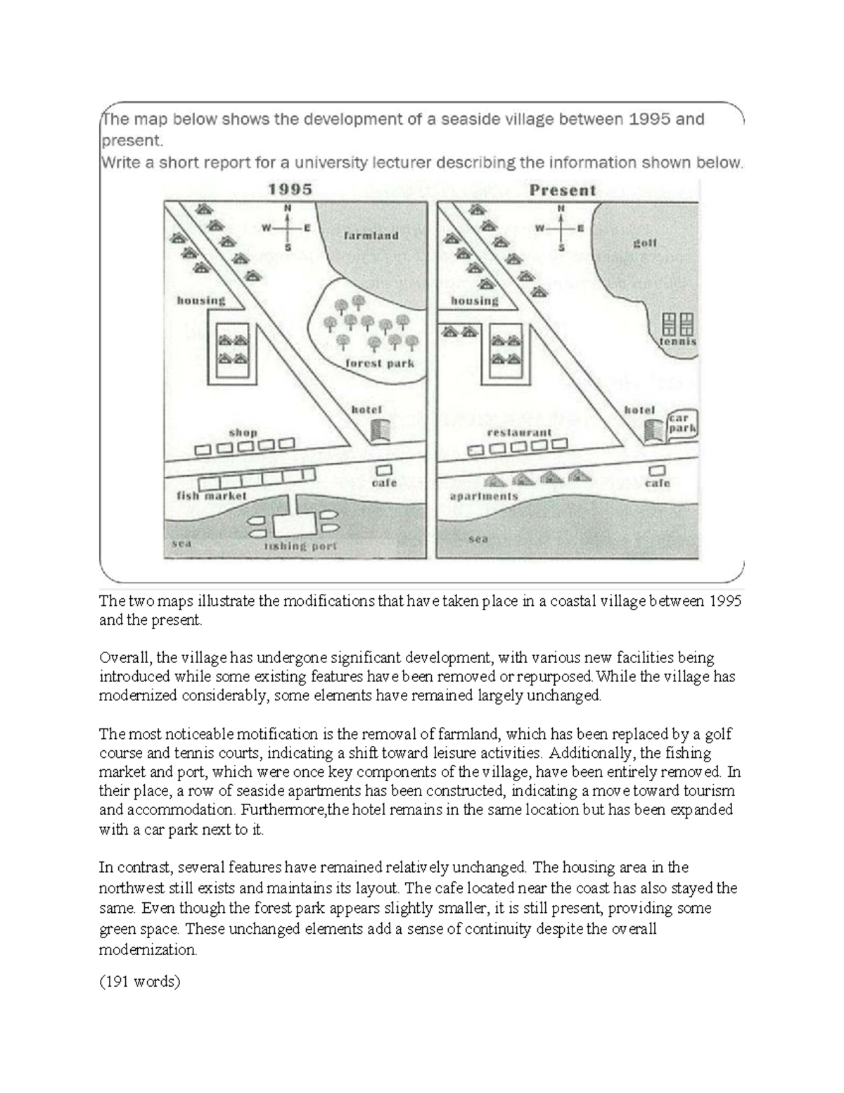 Writing Task 1: Map Changes in Coastal Village C2 - Studocu
