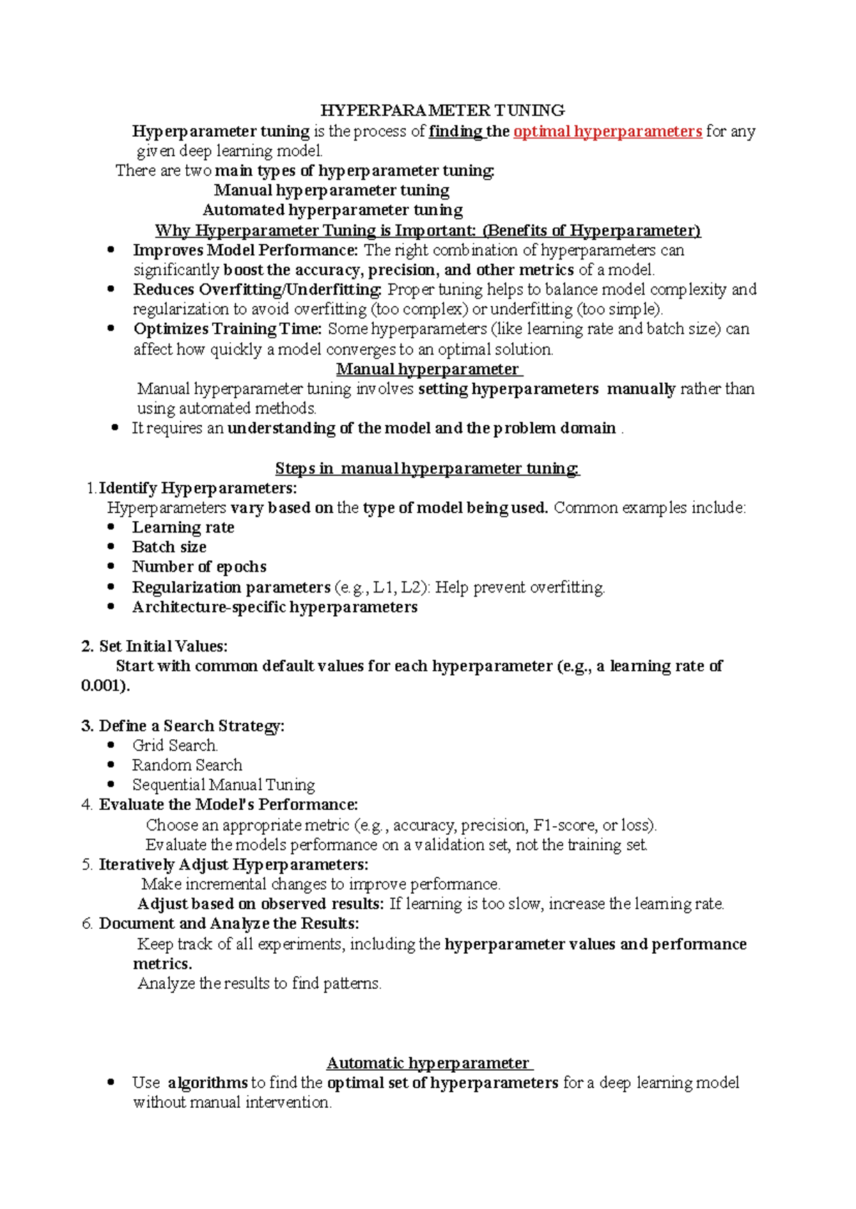 ML Unit 4: Hyperparameter Tuning Notes - Studocu