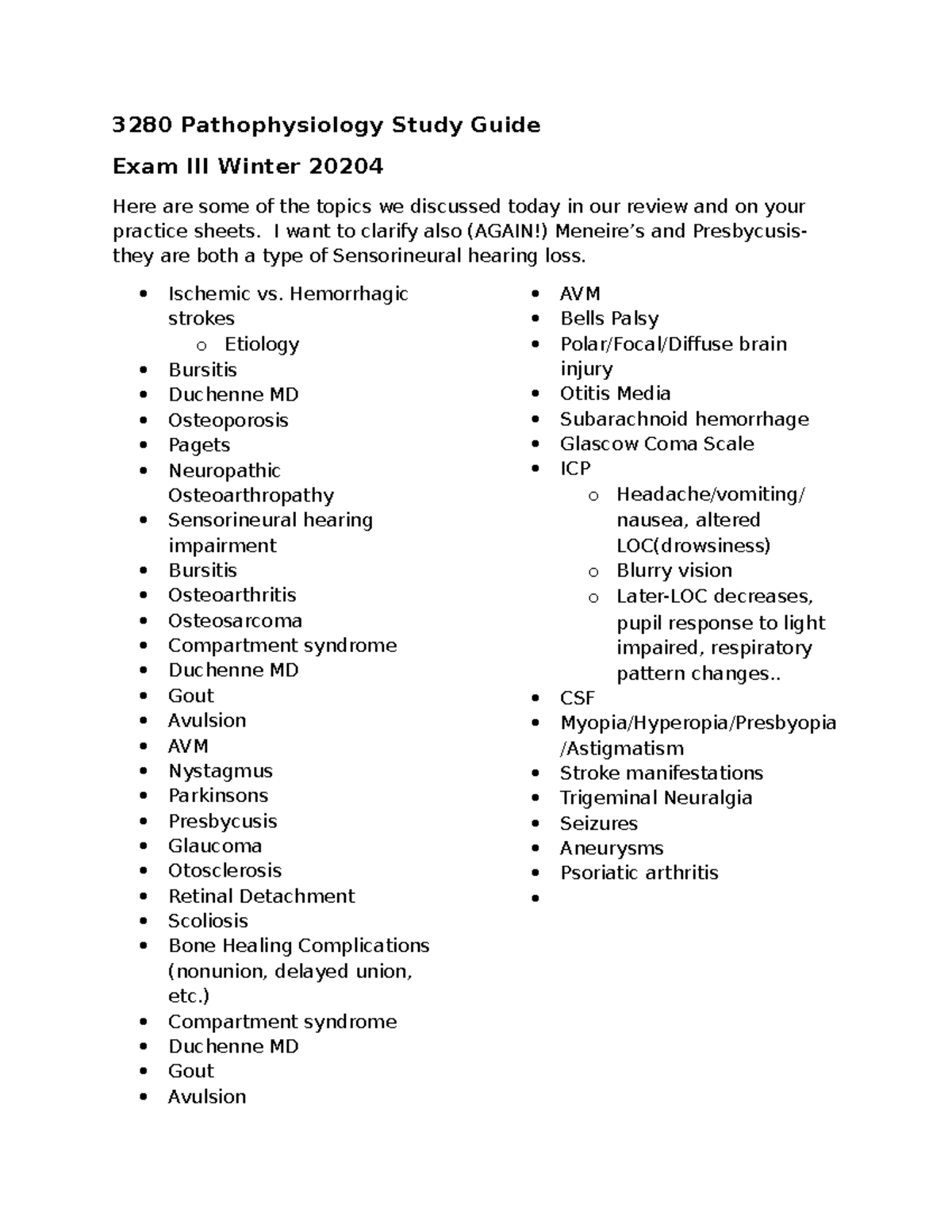 3280 Patho Win Exam 3 Study Guide - 3280 Pathophysiology Study Guide ...