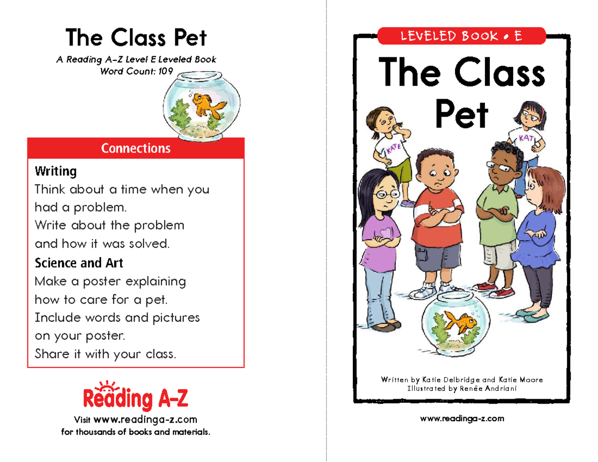The Class Pet - Level E Reading Practice and Activities - Studocu