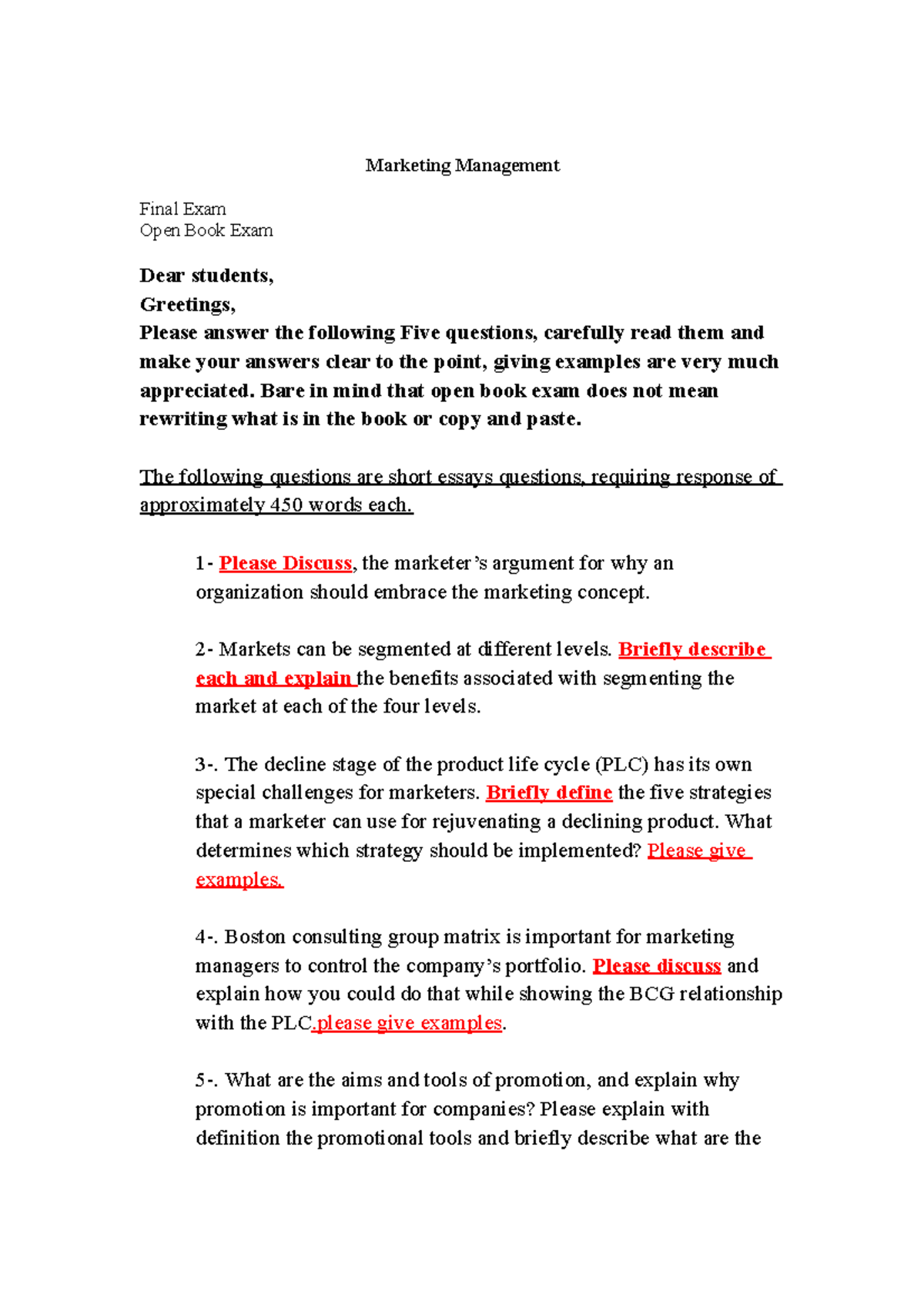 Marketing Management MKT 101 Final Exam Guide & Questions - Studocu