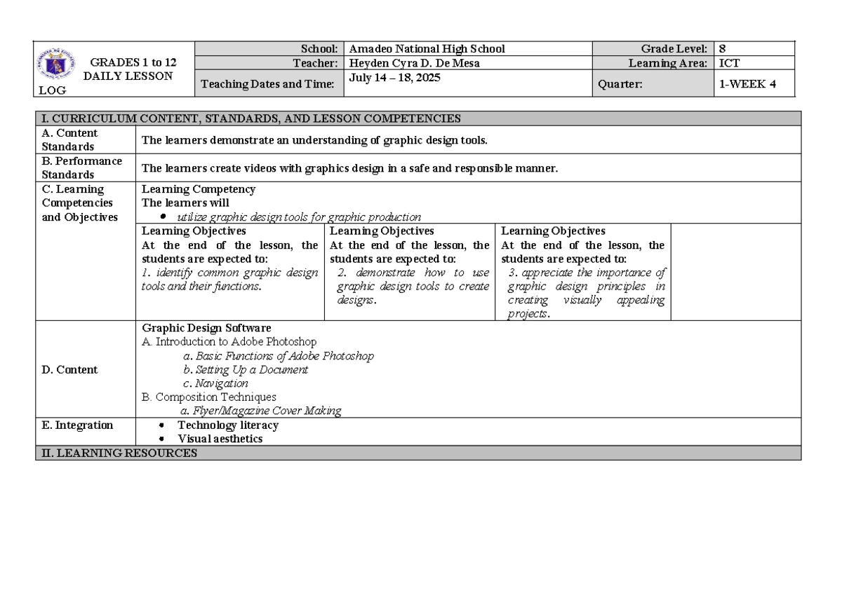 WEEK 2 - ICT K to 10 Revised Curriculum Lesson Plan - Studocu