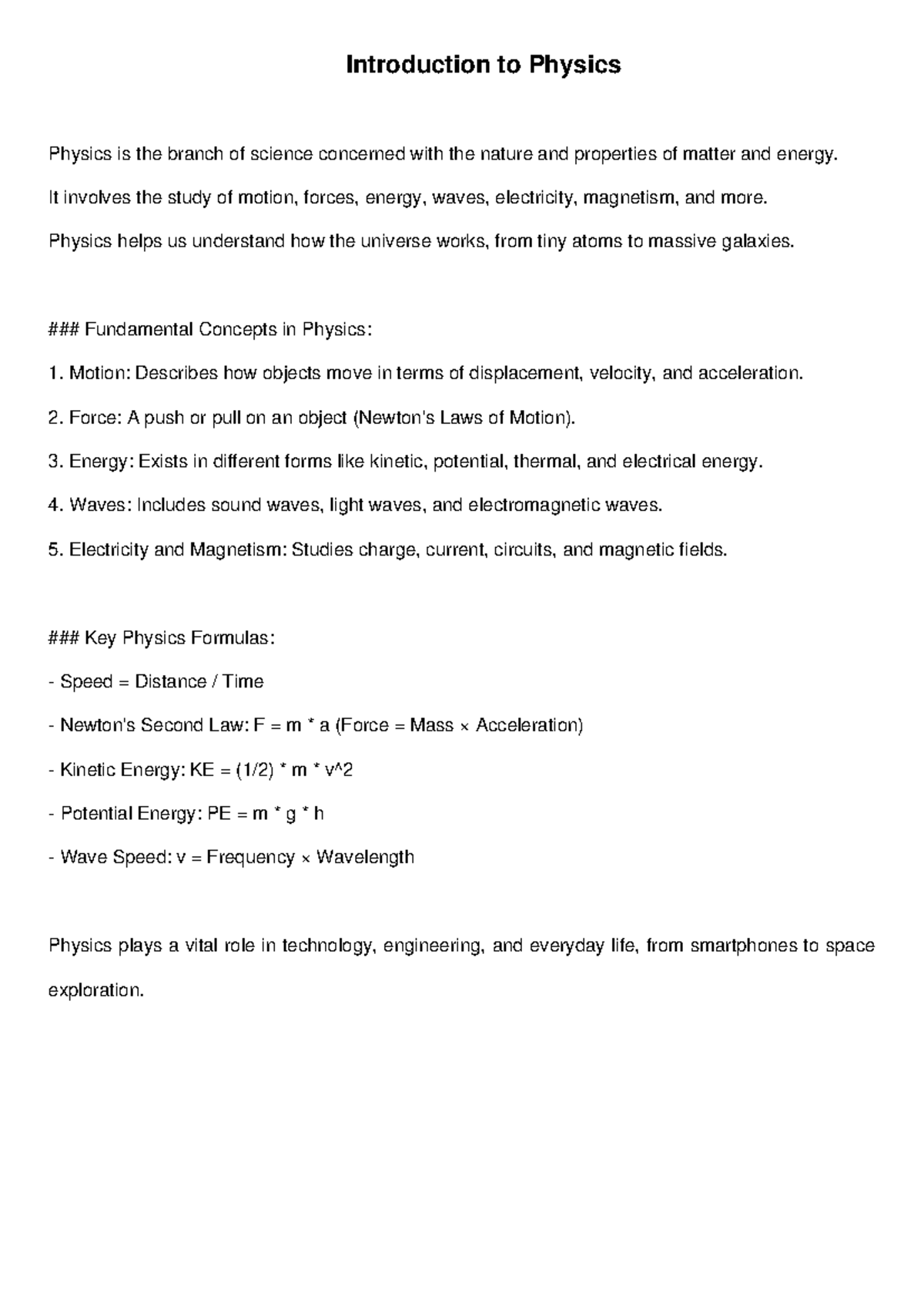 Physics Introduction - Introduction to Physics Physics is the branch of ...