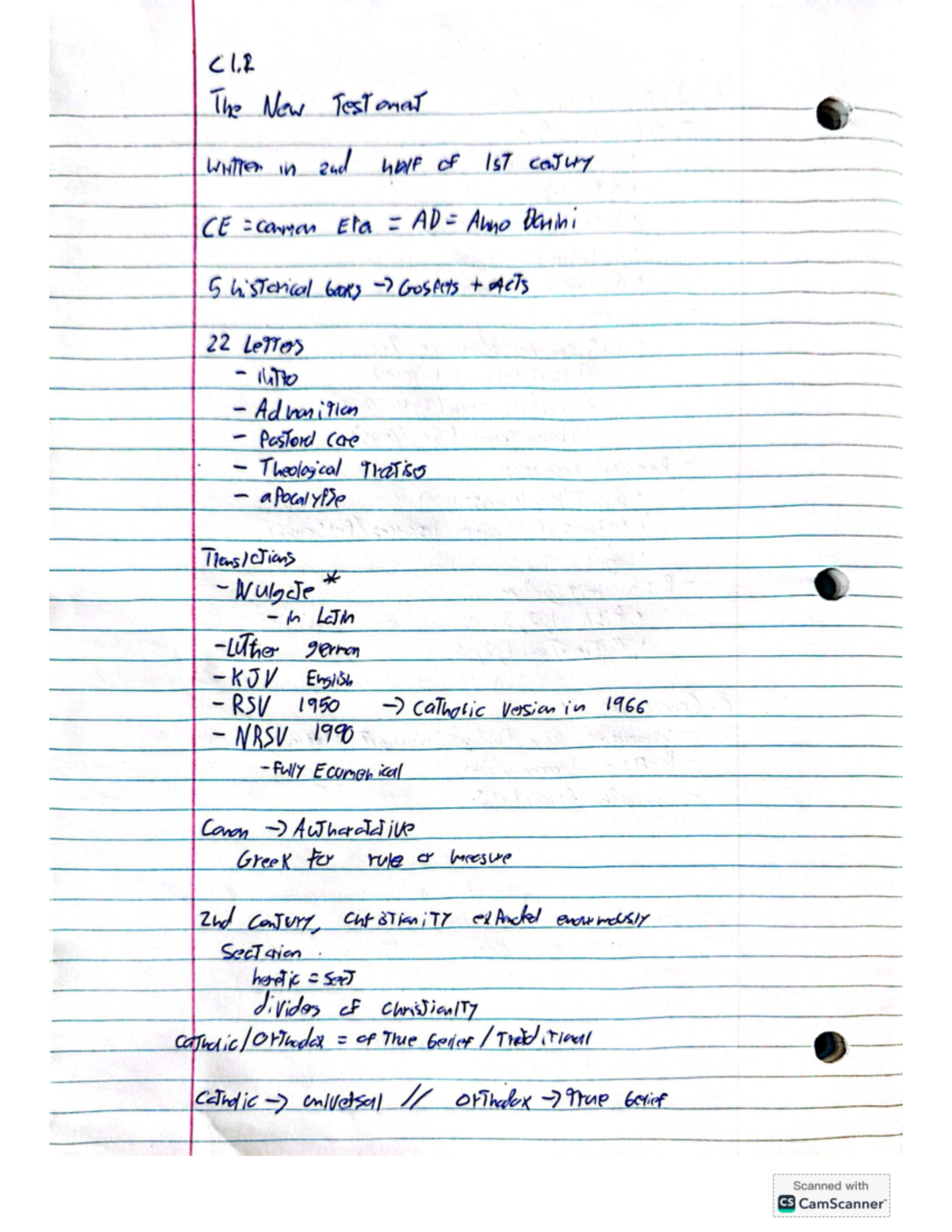 Class 1 notes THEO 315 - C 1 The New Testament WHitten in and half of ...