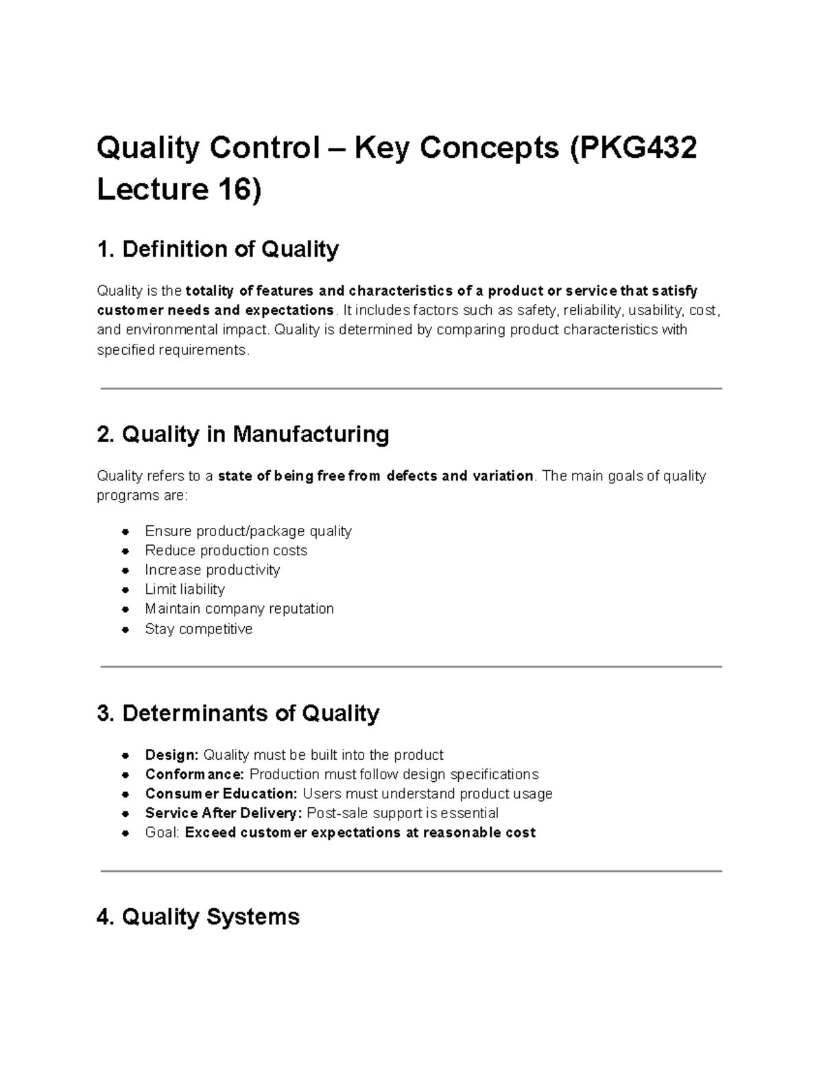 PKG432 Lecture 16: Key Concepts in Quality Control - Studocu