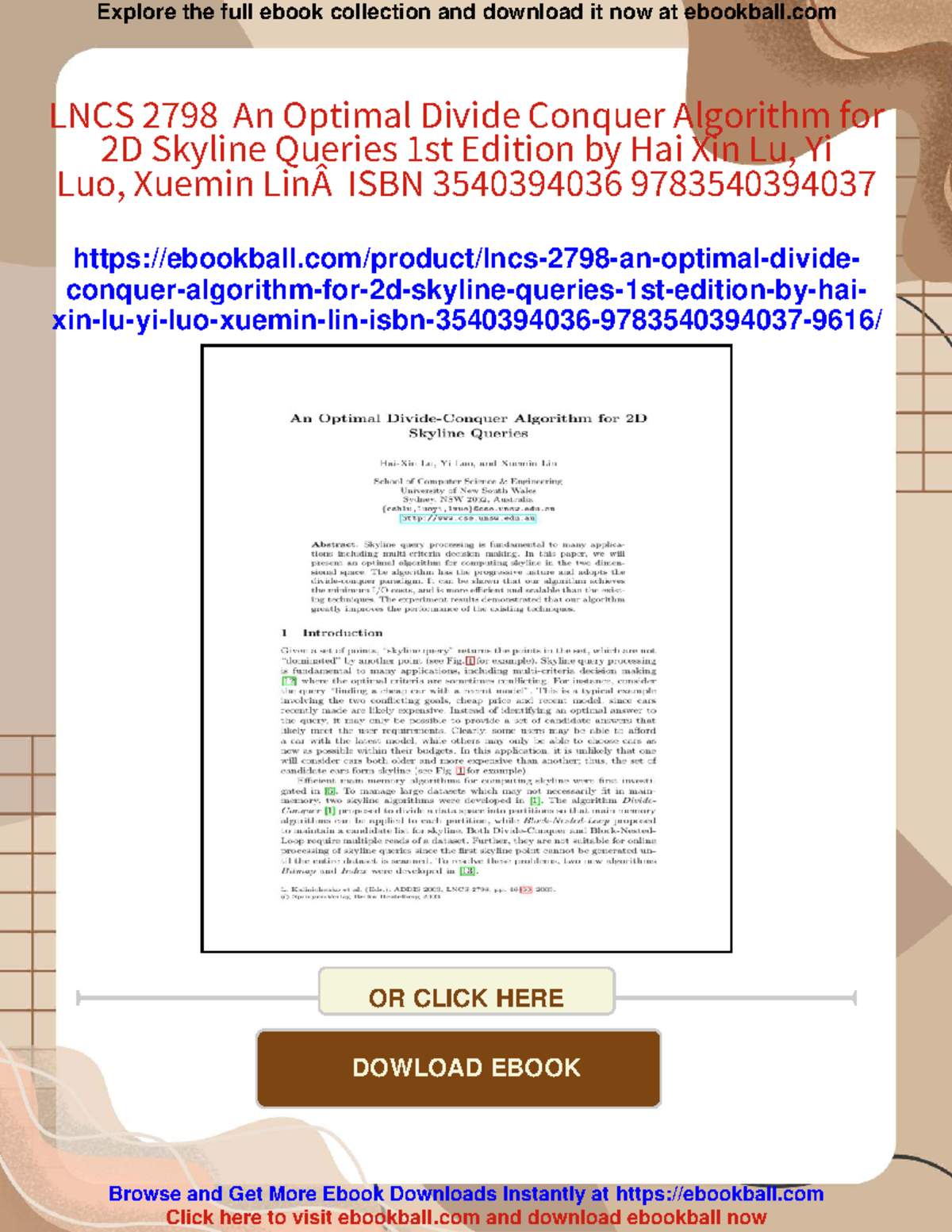 An optimal divide and conquer algorithm for 2D skyline queries (LNCS ...