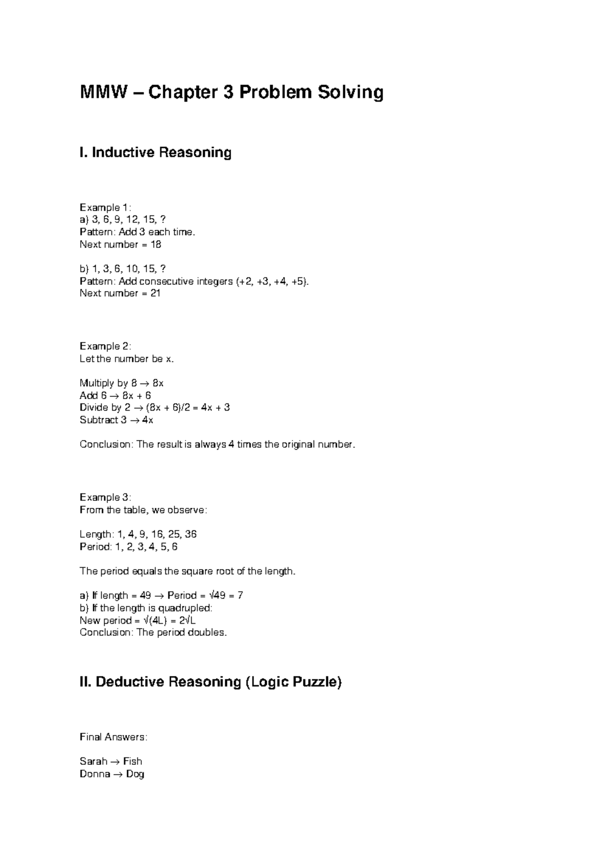 MMW Chapter 3 Problem Solving: Inductive & Deductive Reasoning - Studocu