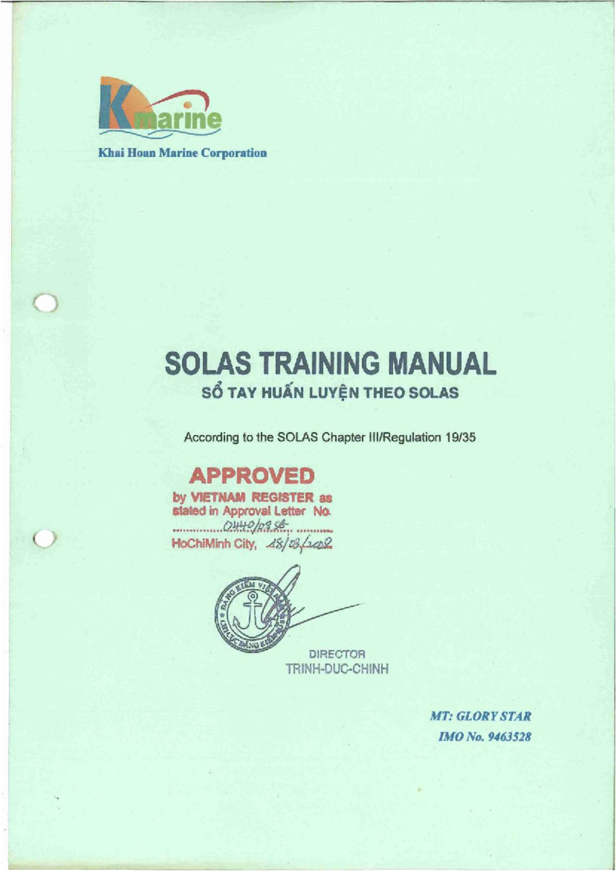 Khai Hoan Marine Corporation SOLAS Training Manual: Life Saving ...