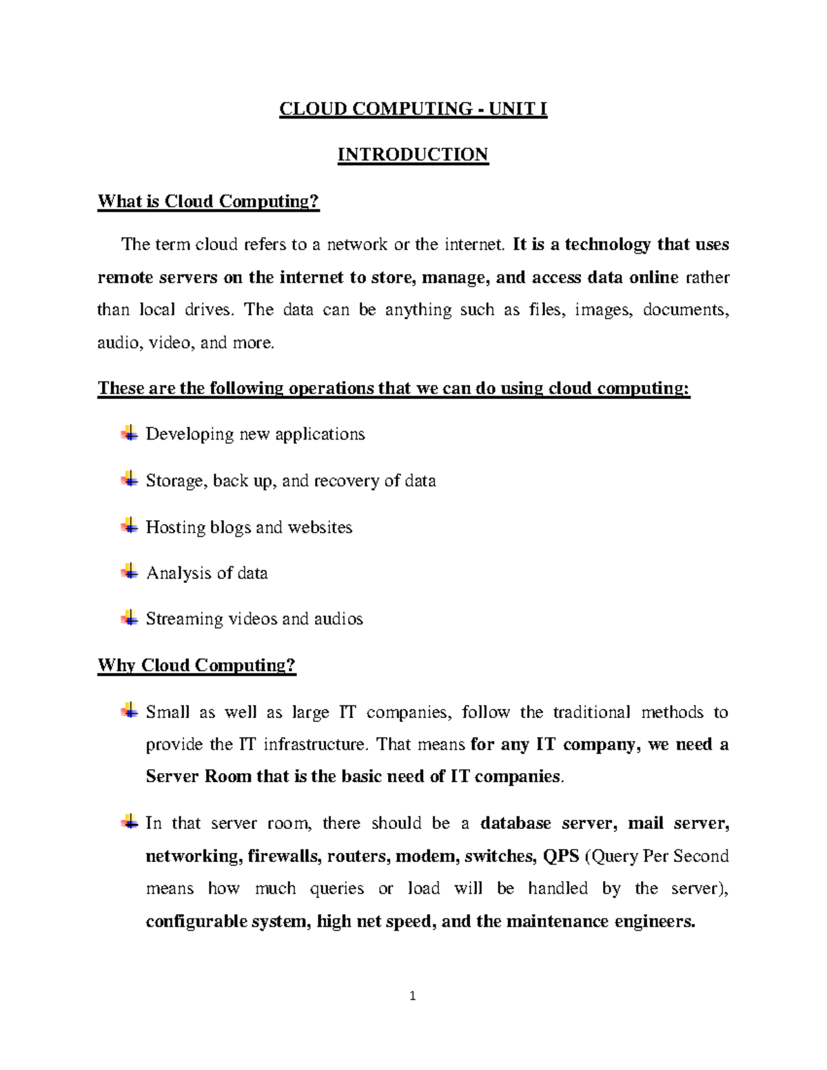 CC Unit I: Introduction to Cloud Computing Concepts and Benefits - Studocu