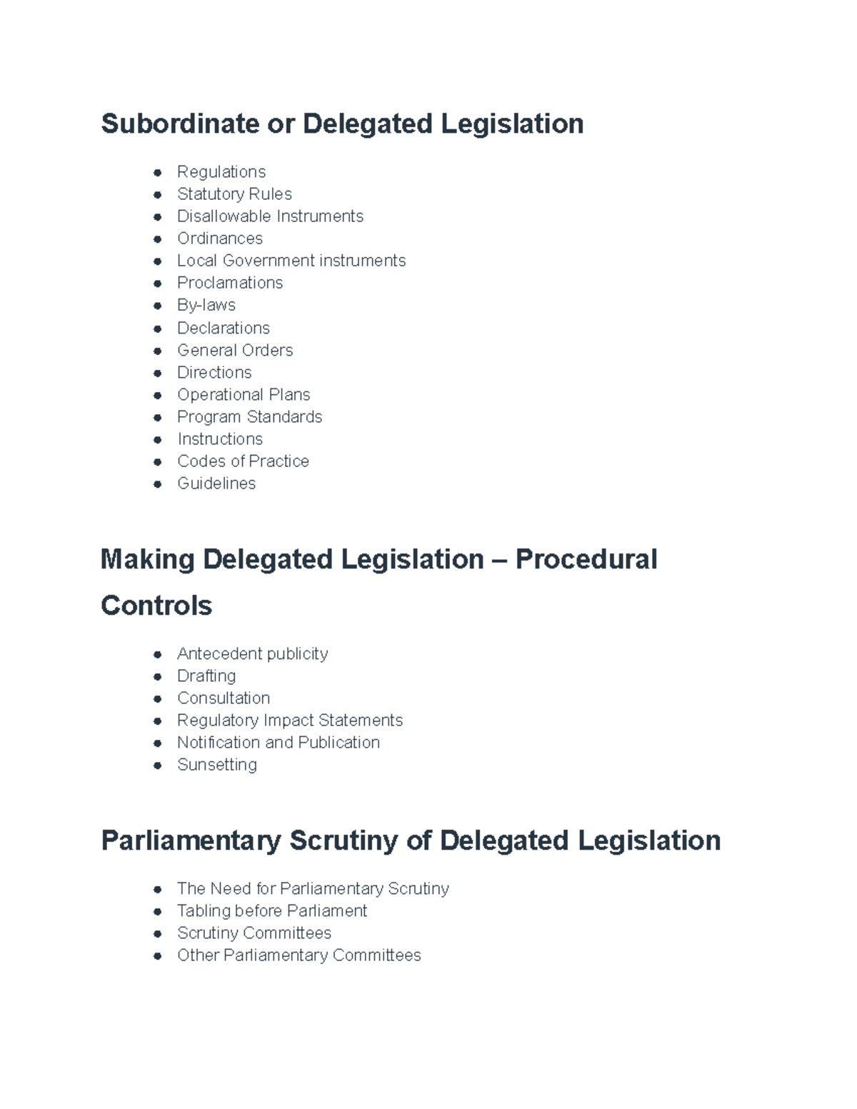 Admin Law: Types of Subordinate Legislation and Their Scrutiny - Studocu